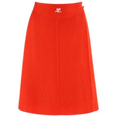 COURREGES c.1960’s Orange White Signature Logo Snap Button Up A-Line Wrap Skirt