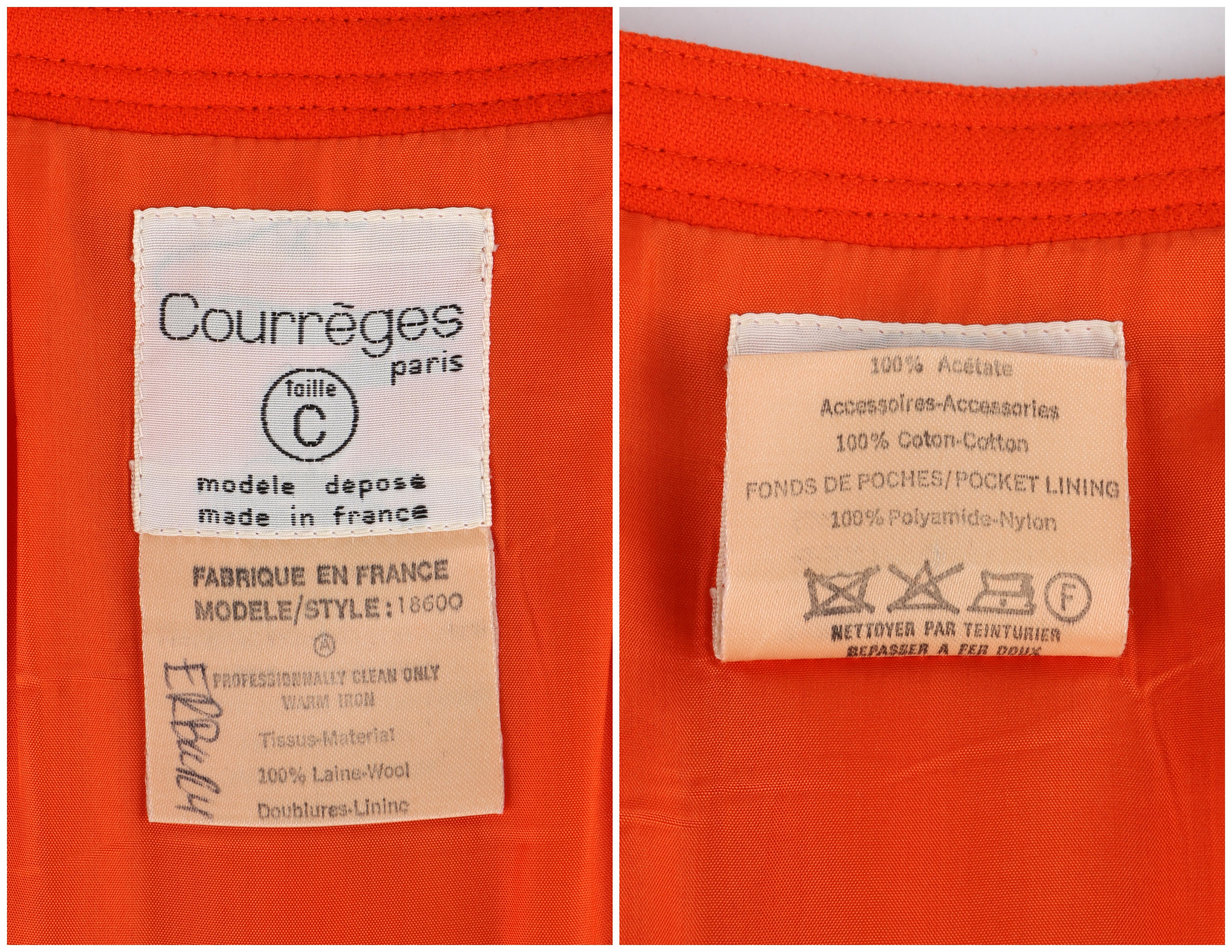 COURREGES c.1960's Vtg Orange Wool A Line Pleated Knee Length Button Skirt For Sale 6