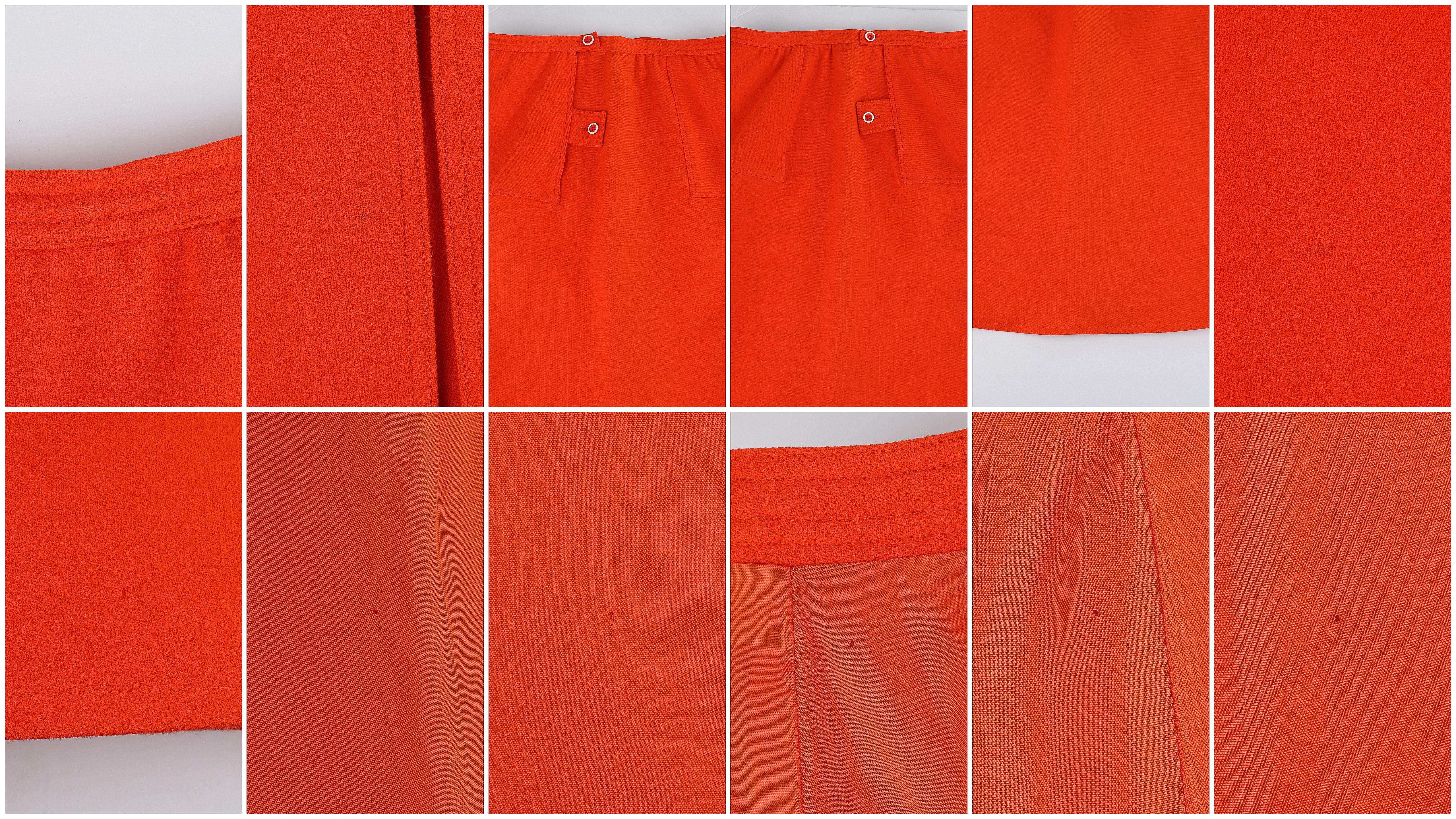 COURREGES c.1960's Vtg Orange Wolle A-Linie plissiert Knielang Knopf Rock im Angebot 7