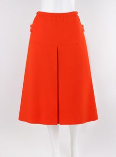 COURREGES c.1960's Vtg Orange Wool A Line Pleated Knee Length Button Skirt