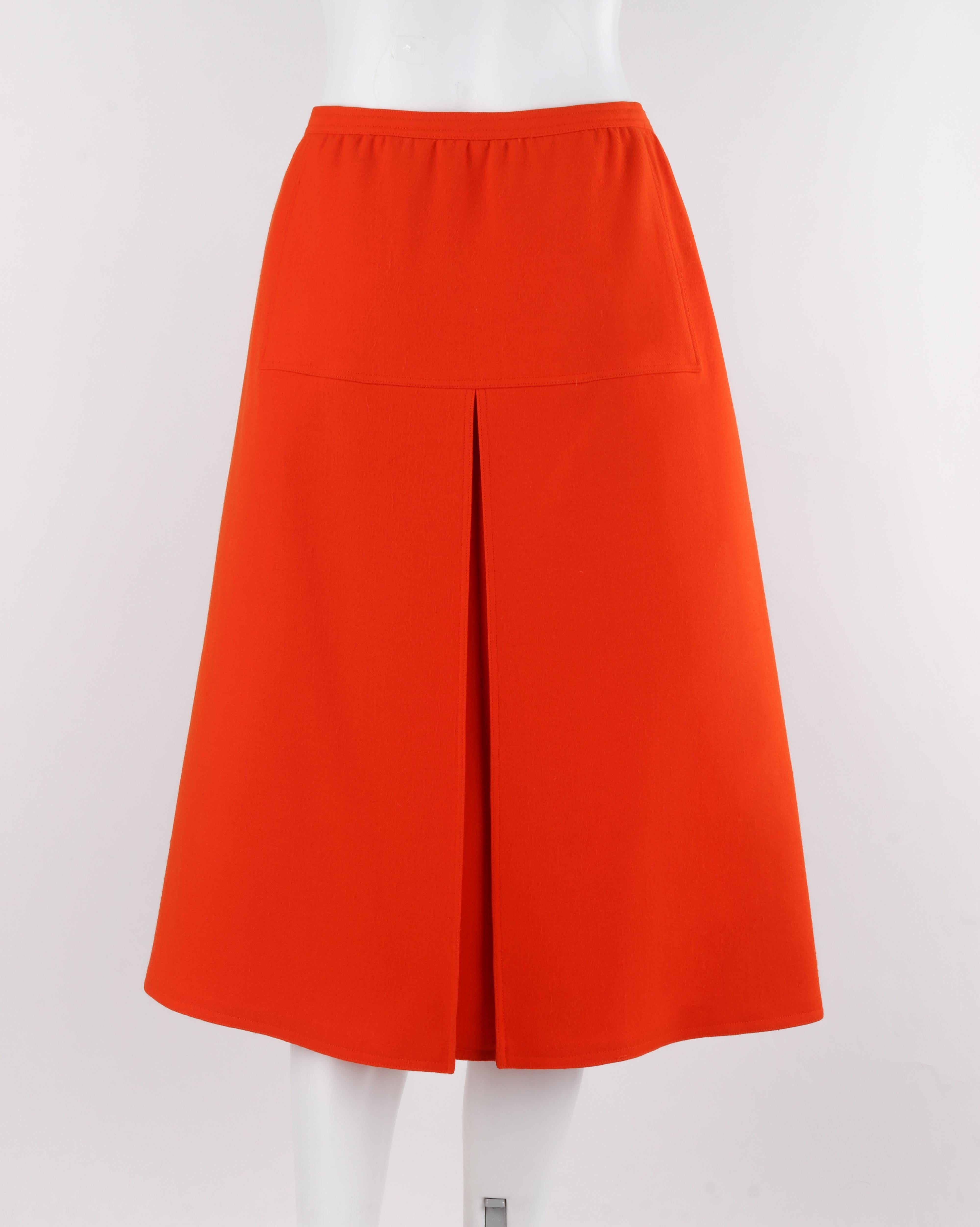 COURREGES c.1960's Vtg Orange Wool A Line Pleated Knee Length Button Skirt For Sale 1