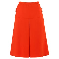 COURREGES c.1960's Vtg Orange Wolle A-Linie plissiert Knielang Knopf Rock