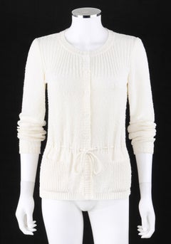 COURREGES c.1970-1980's Ivory Slub Knit Button-Up Long Sleeve Cardigan Sweater