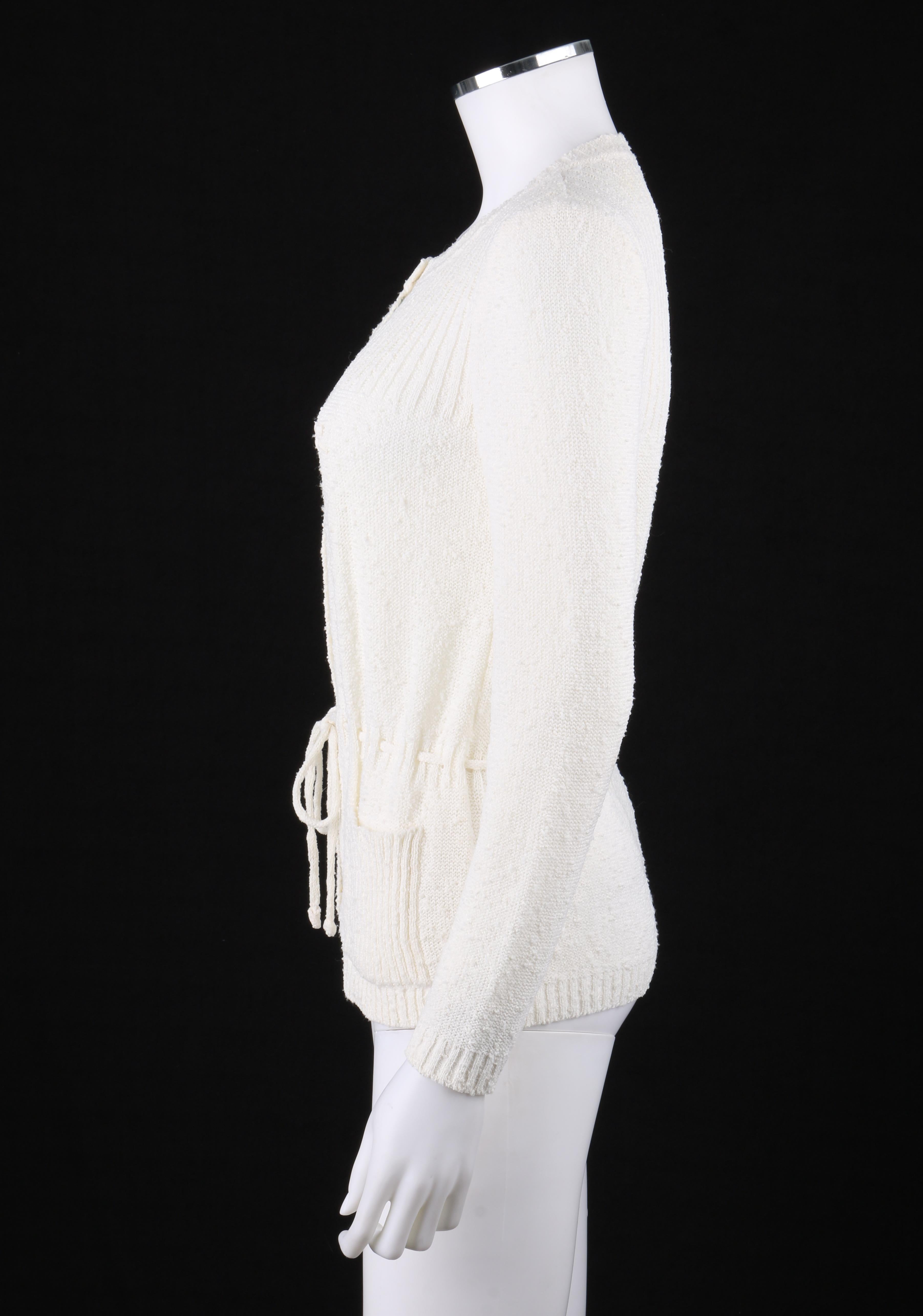 Gray COURREGES c.1970-1980's Ivory Slub Knit Button-Up Long Sleeve Cardigan Sweater For Sale