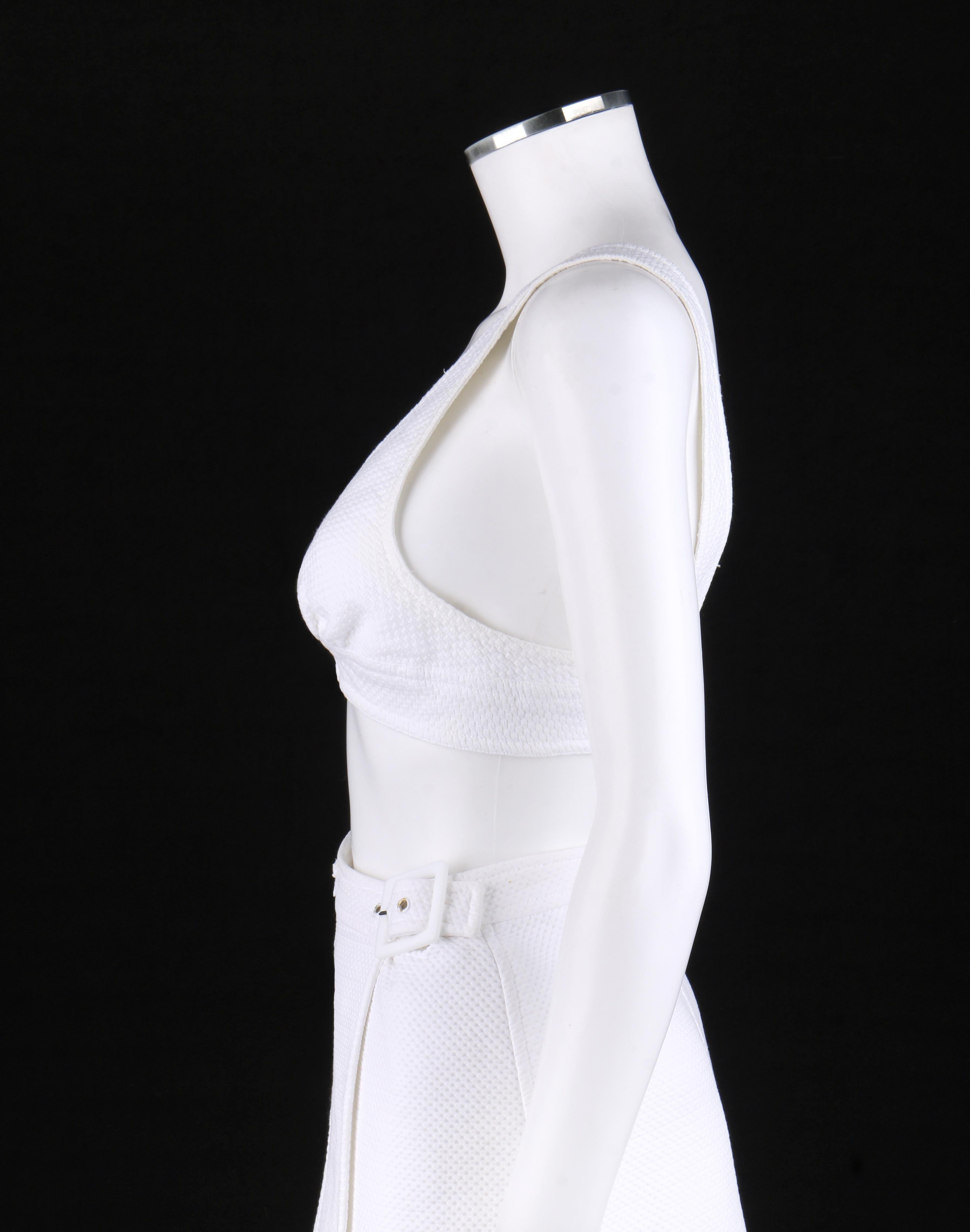 Women's COURREGES c.1970’s 2 Pc White Textured Bralette Tank Top Belted Wrap Skirt Set 