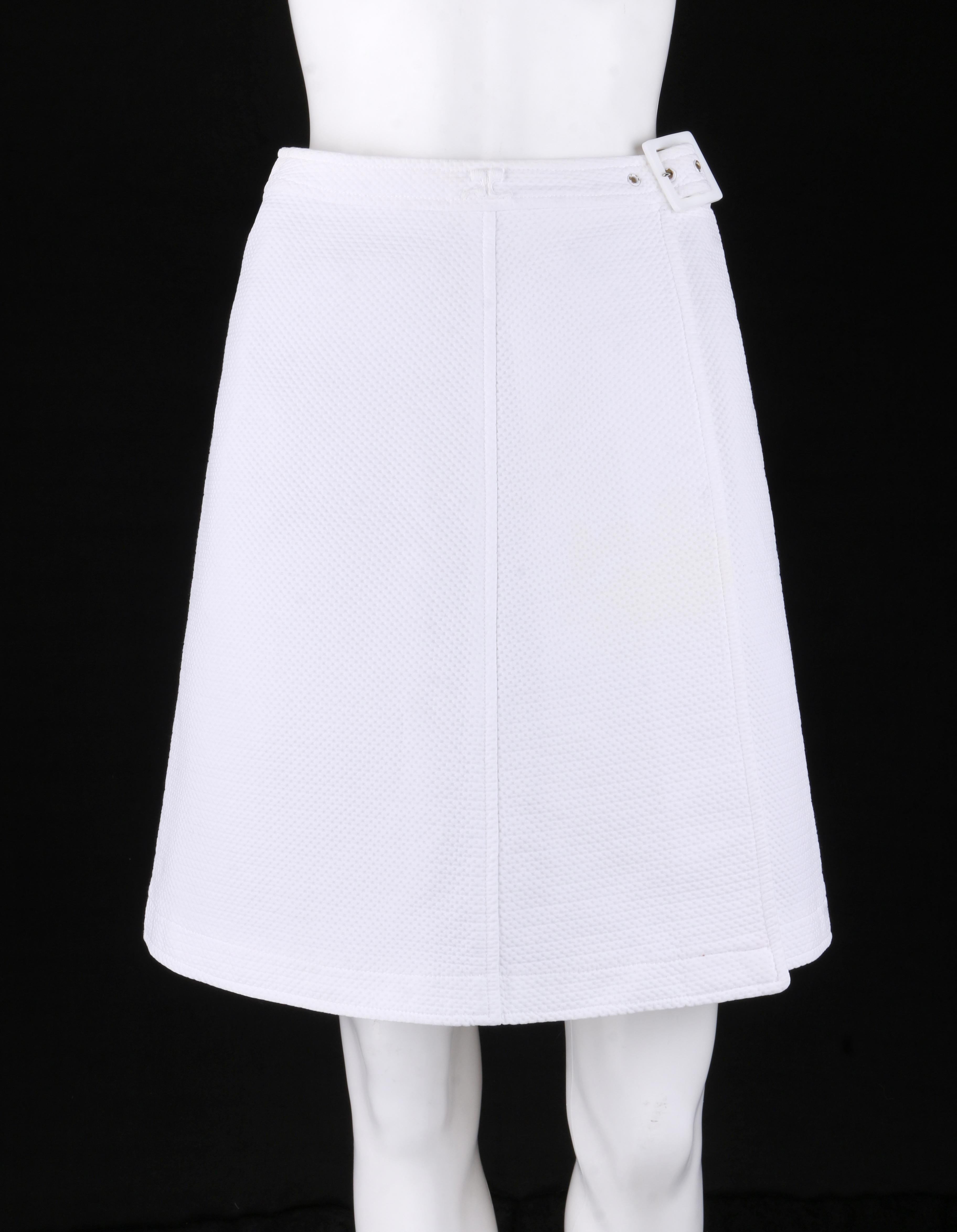COURREGES c.1970’s 2 Pc White Textured Bralette Tank Top Belted Wrap Skirt Set  1
