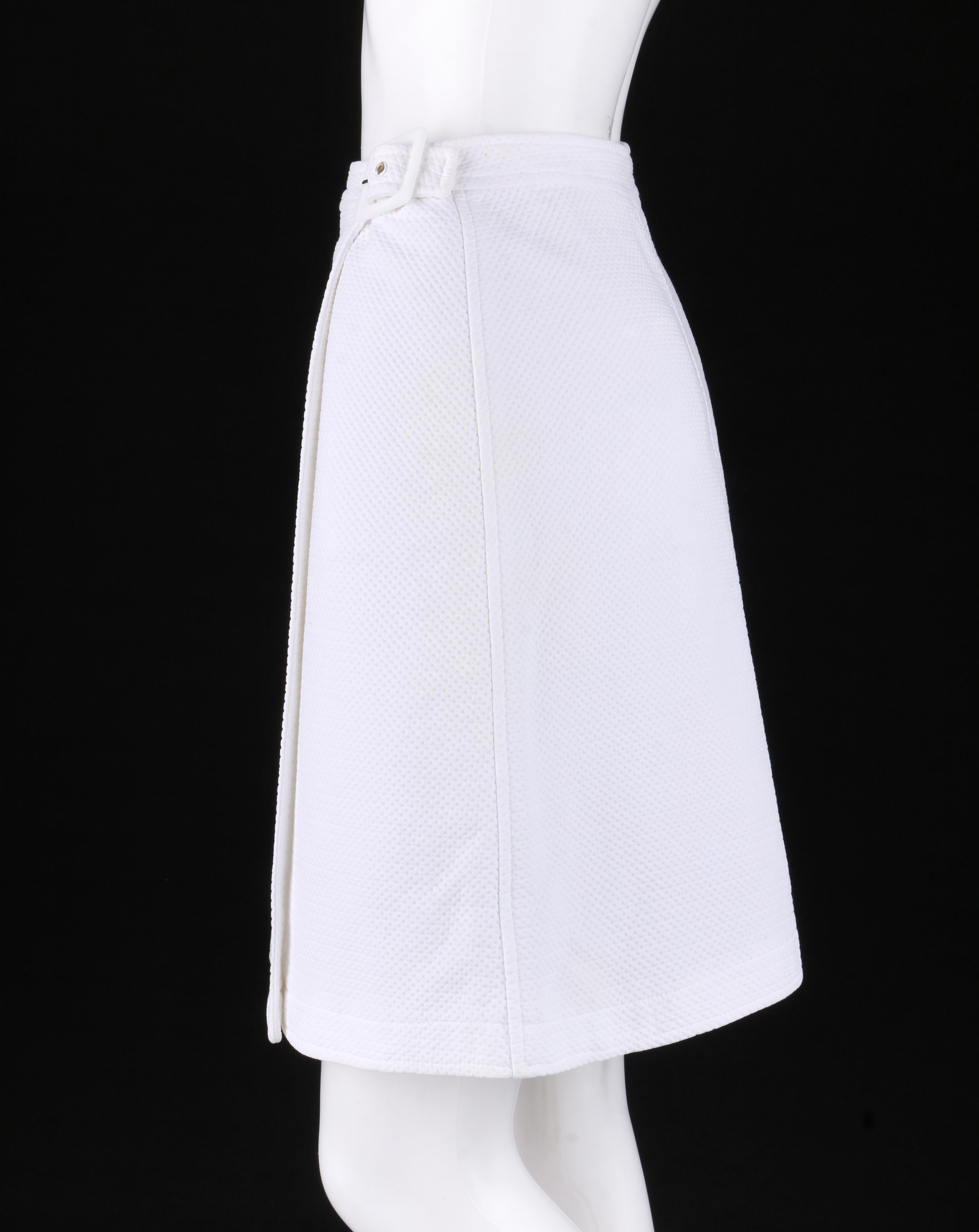 COURREGES c.1970’s 2 Pc White Textured Bralette Tank Top Belted Wrap Skirt Set  4
