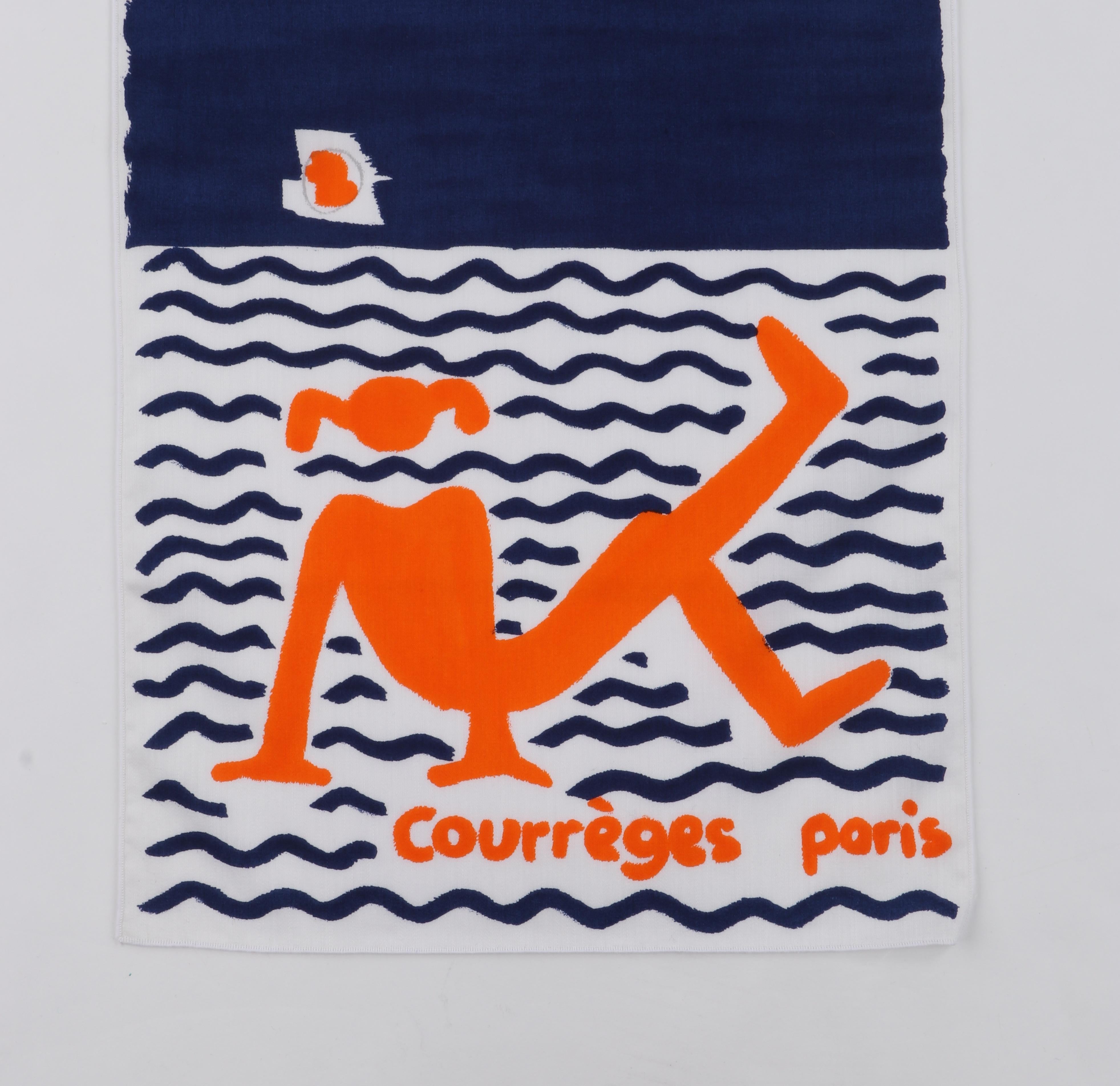 COURREGES c.1970's Abstract Yoga Beach Girl Poplin Wrap Scarf In Excellent Condition For Sale In Thiensville, WI