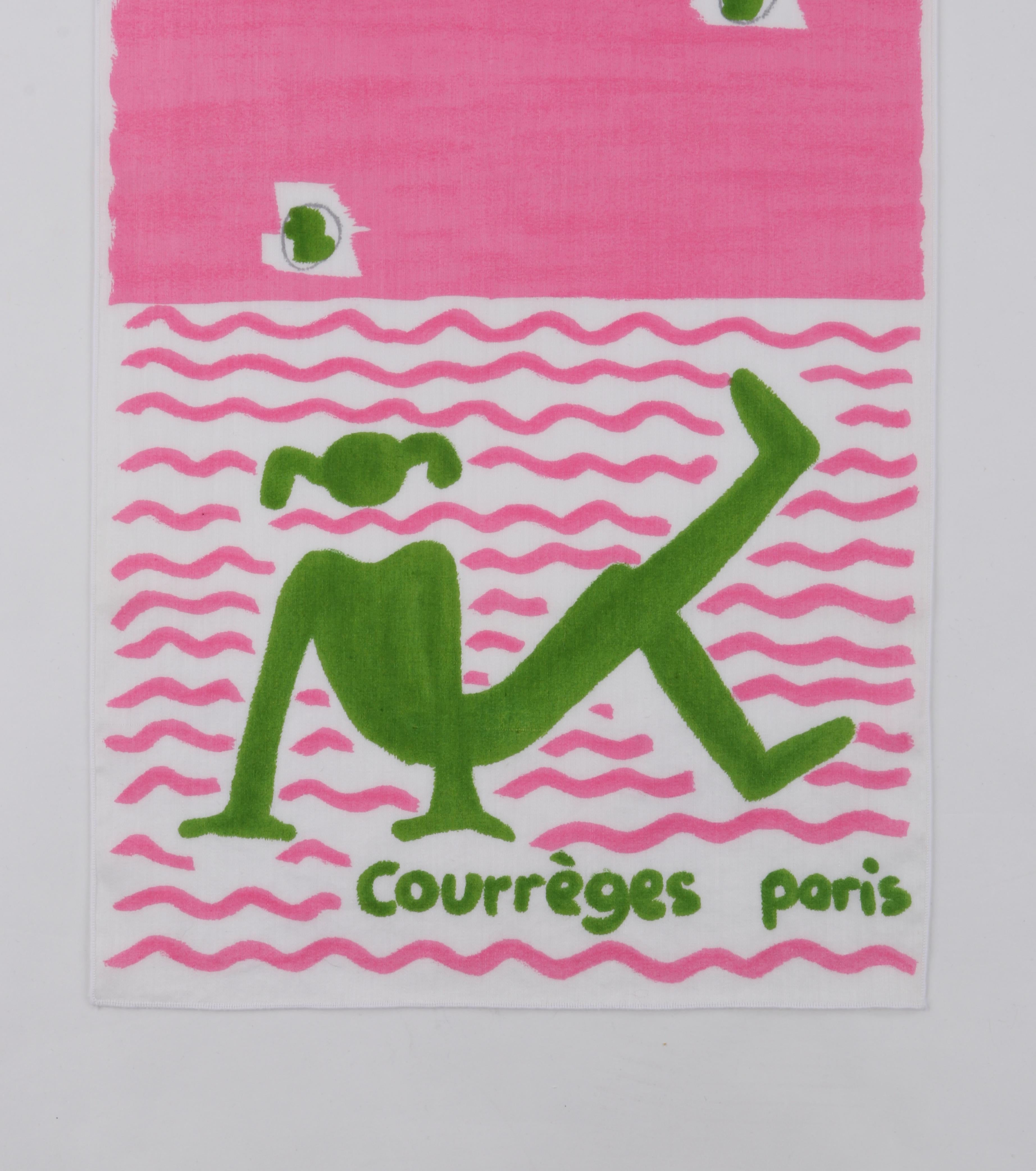 Women's COURREGES c.1970's Pink & Green Yoga Beach Girl Wrap Scarf