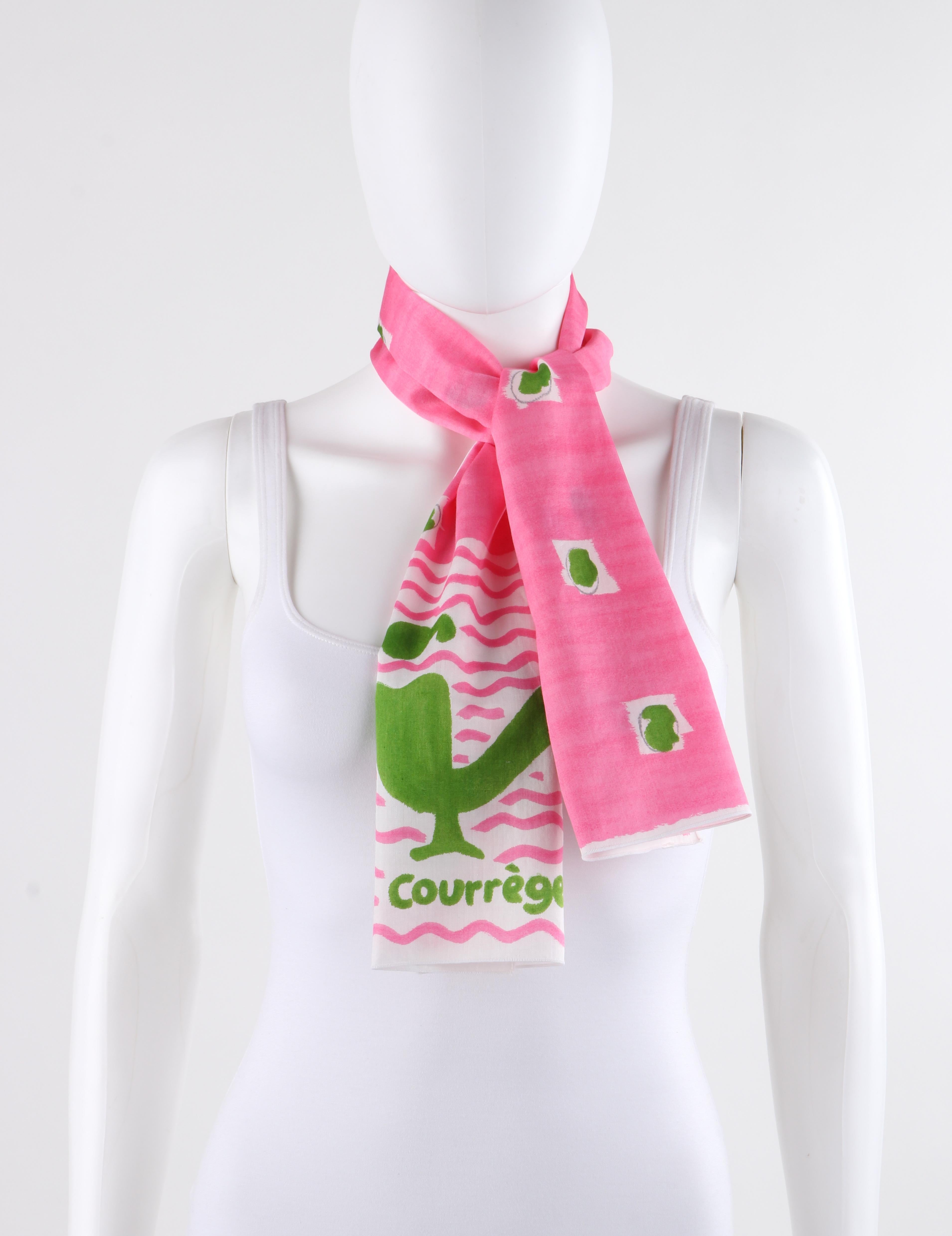 COURREGES c.1970's Pink & Green Yoga Beach Girl Wrap Scarf 1