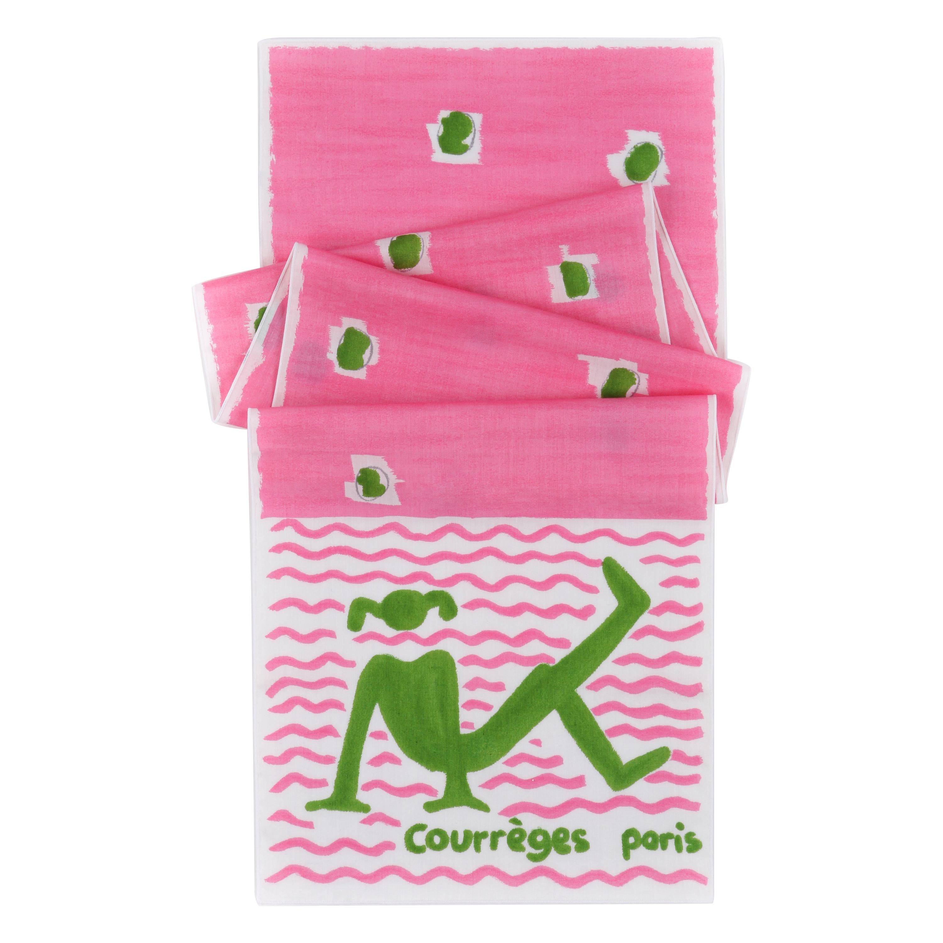 COURREGES c.1970's Pink & Green Yoga Beach Girl Wrap Scarf
