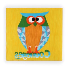 COURREGES c.1970's Pop Art Watercolor Owl Poplin Square Scarf