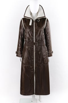 COURREGES c.1970’s Brown White Convertible Collar Full-Length Coat Jacket