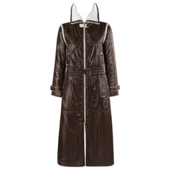 Used COURREGES c.1970’s Brown White Convertible Collar Full-Length Coat Jacket