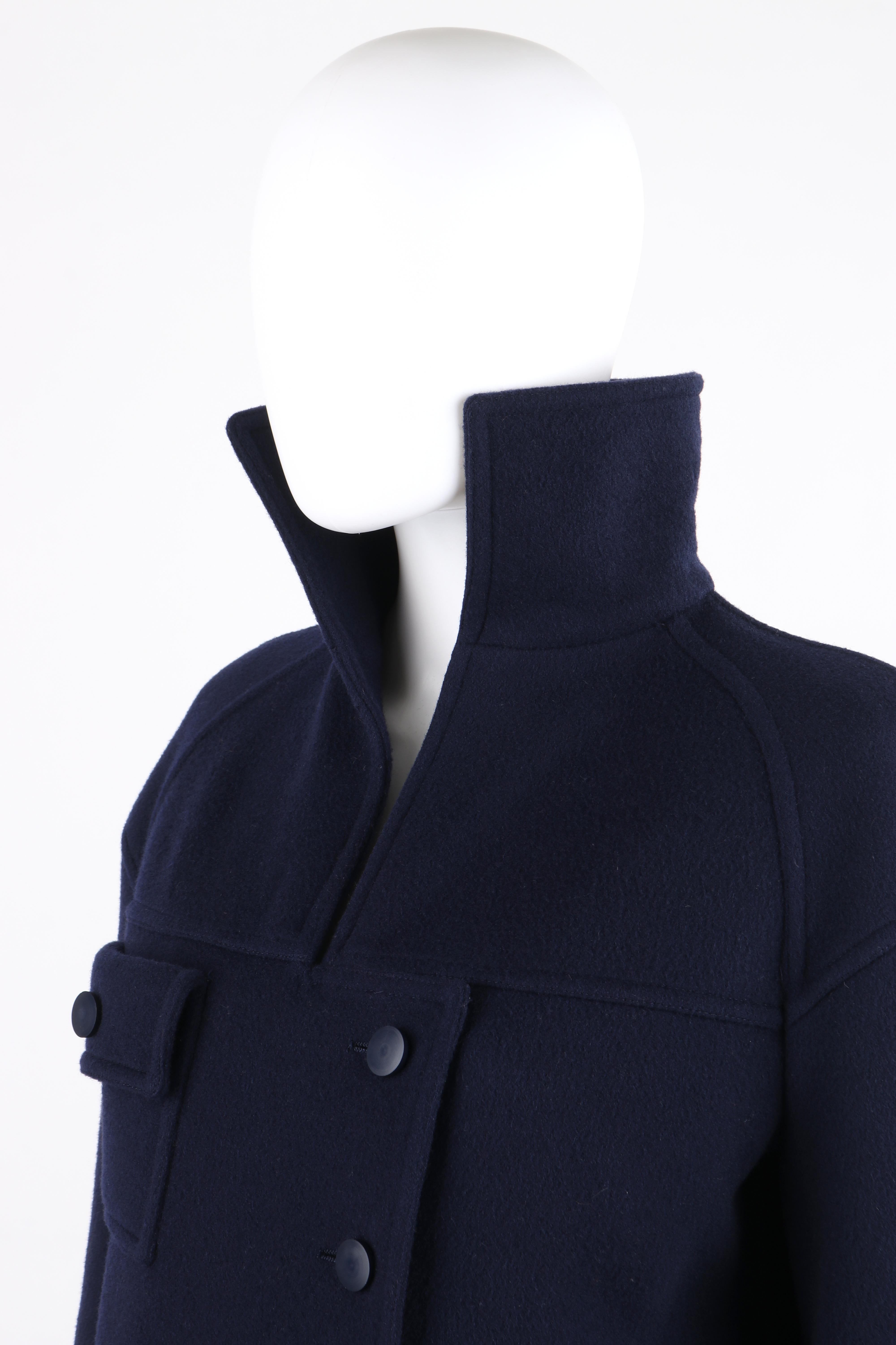 Women's COURREGES c.1970's Couture Future Marine Navy Asymmetrical Button Front Overcoat For Sale
