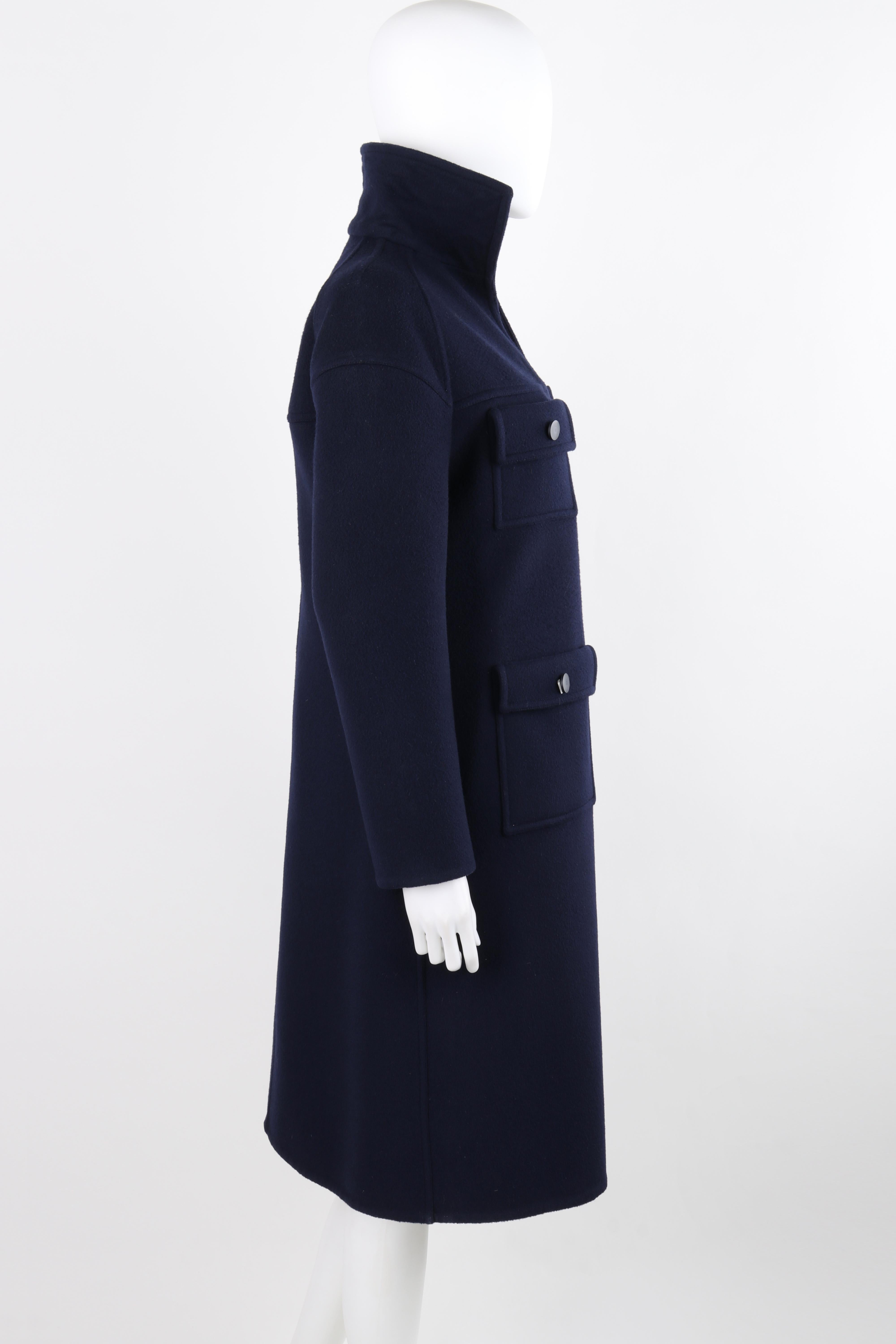 COURREGES c.1970's Couture Future Marine Navy Asymmetrical Button Front Overcoat For Sale 1