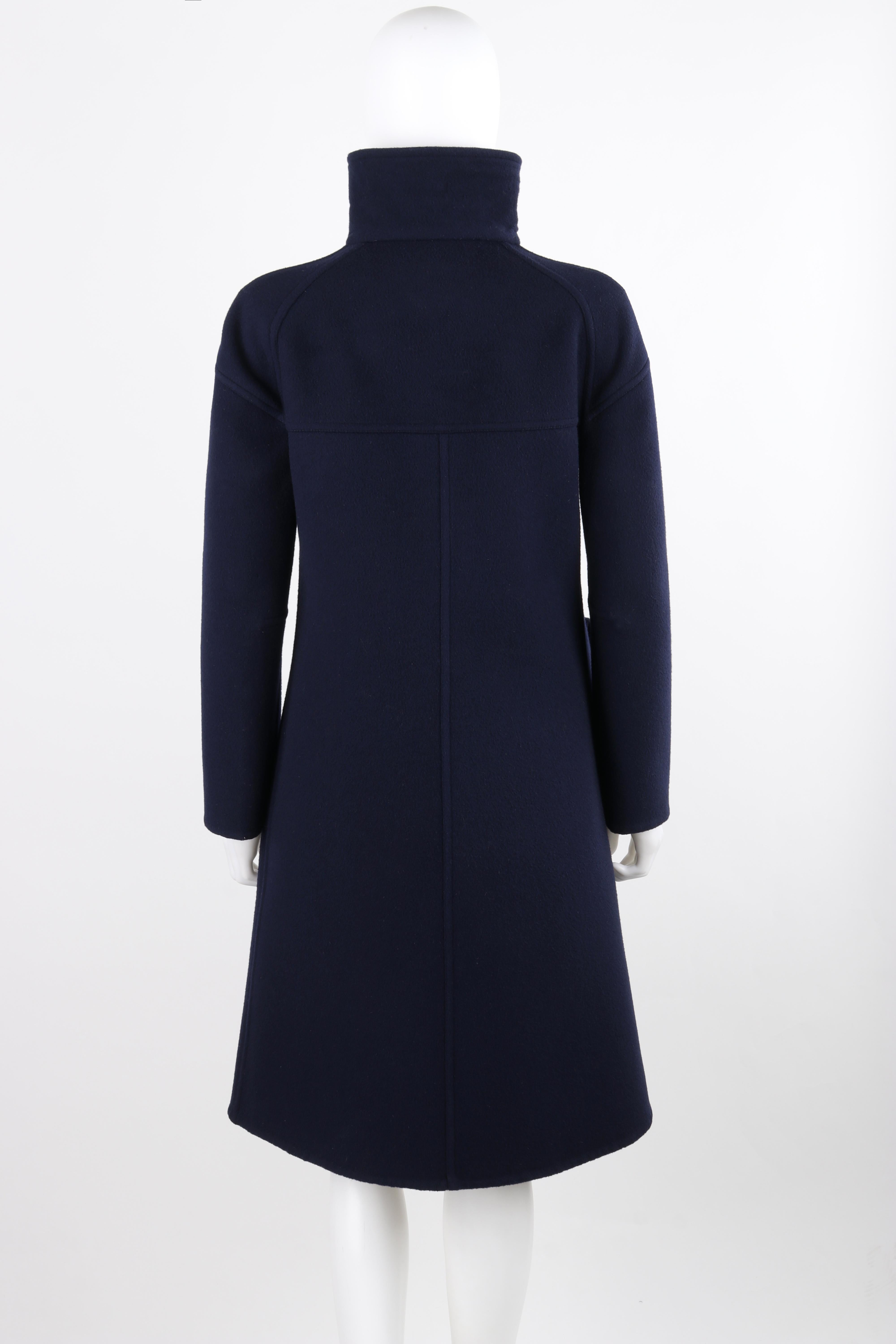 COURREGES c.1970's Couture Future Marine Navy Asymmetrical Button Front Overcoat For Sale 2