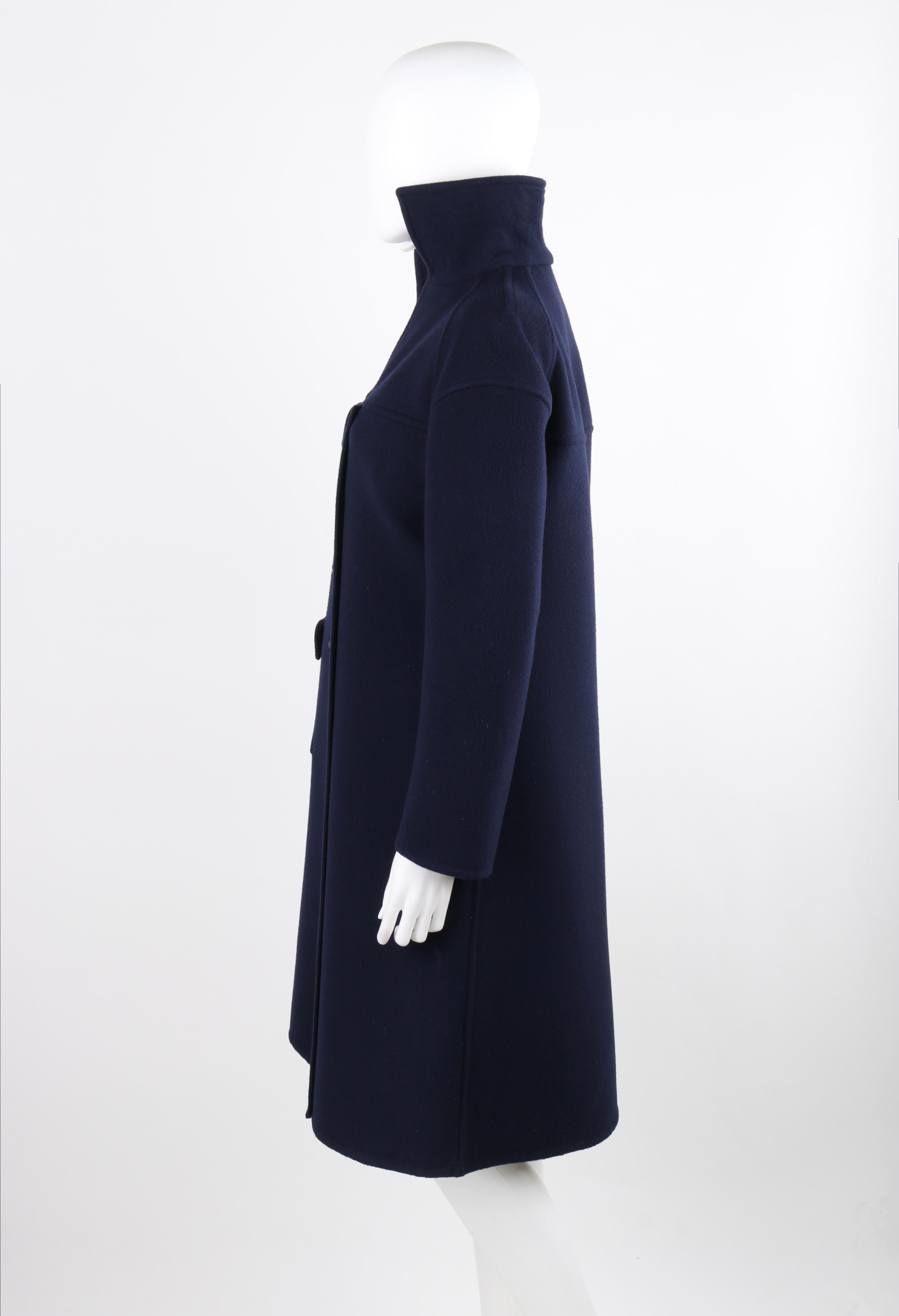 COURREGES c.1970's Couture Future Marine Navy Asymmetrical Button Front Overcoat For Sale 3