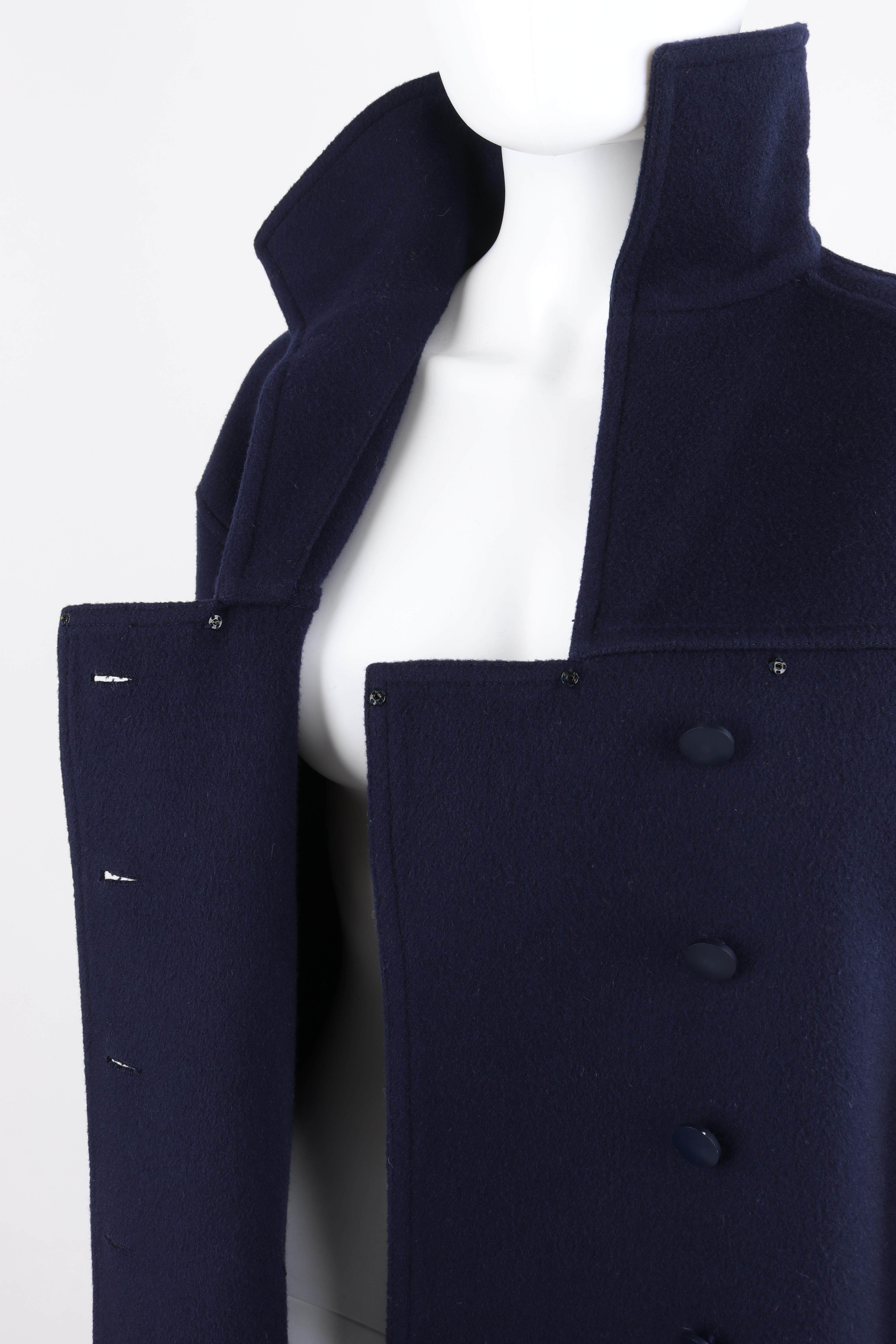 COURREGES c.1970's Couture Future Marine Navy Asymmetrical Button Front Overcoat For Sale 4