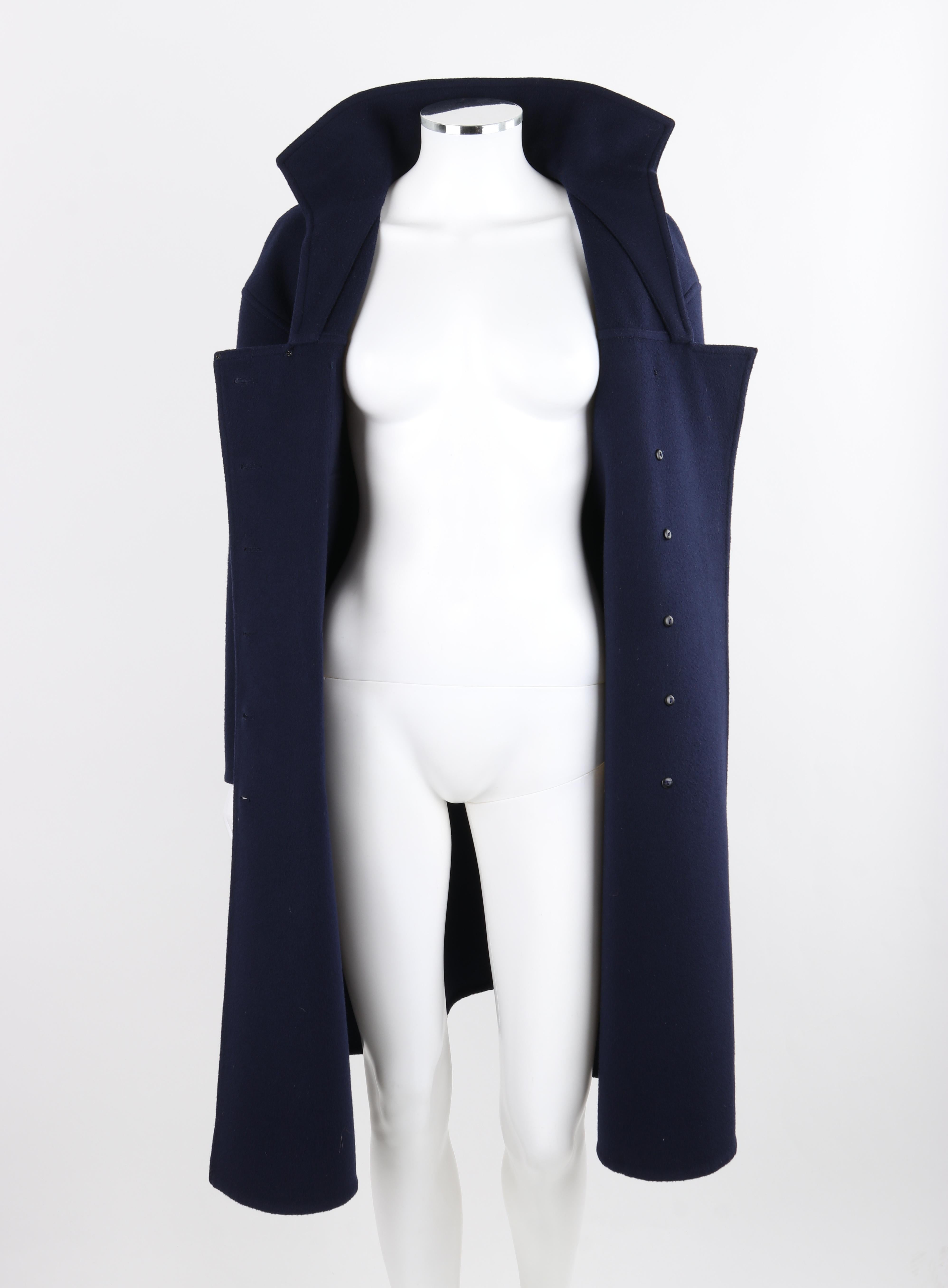COURREGES c.1970's Couture Future Marine Navy Asymmetrical Button Front Overcoat For Sale 5