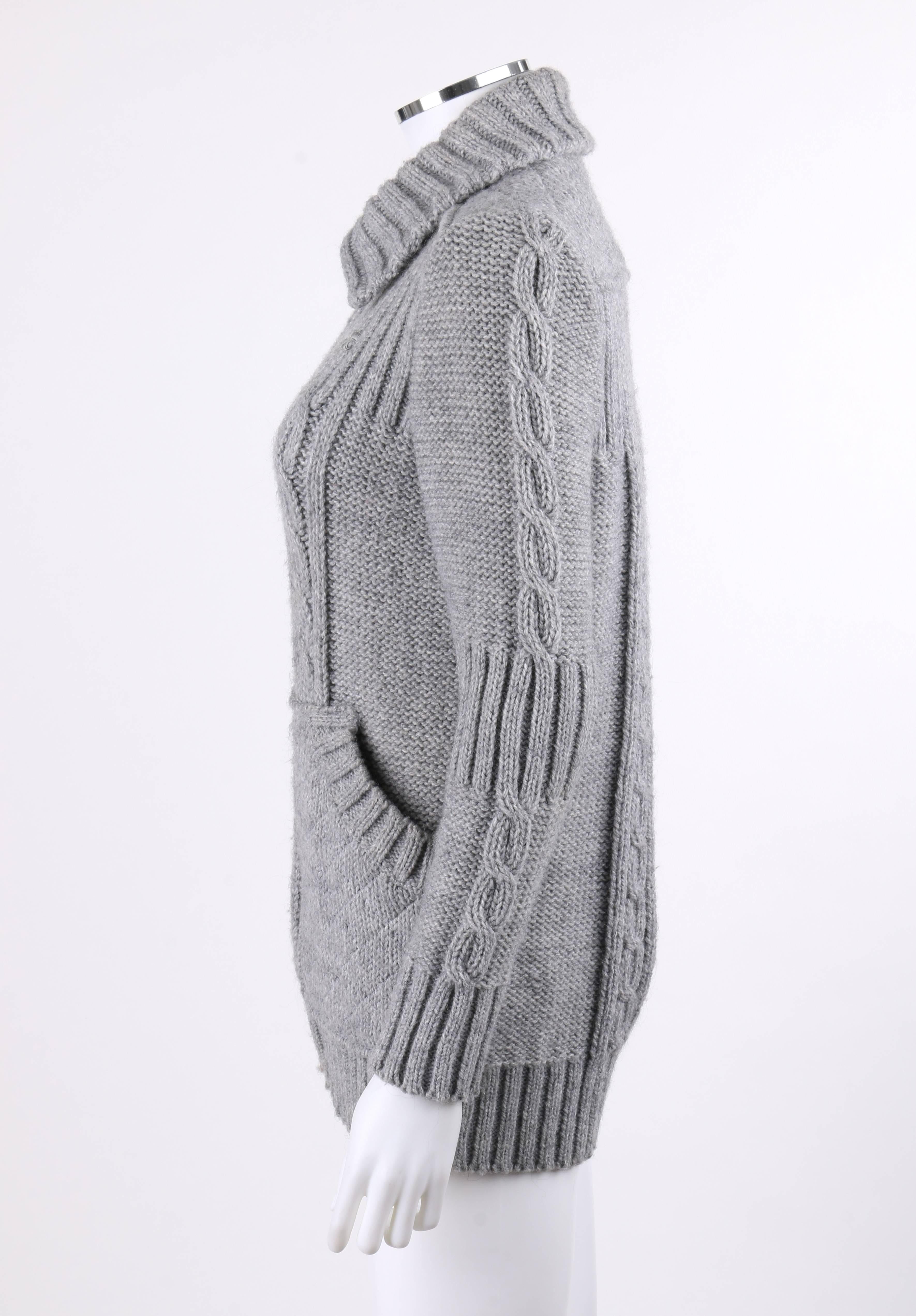 COURREGES c.1970's Gray Chunky Cable Knit Wool Zip Up Sweater Jacket 1