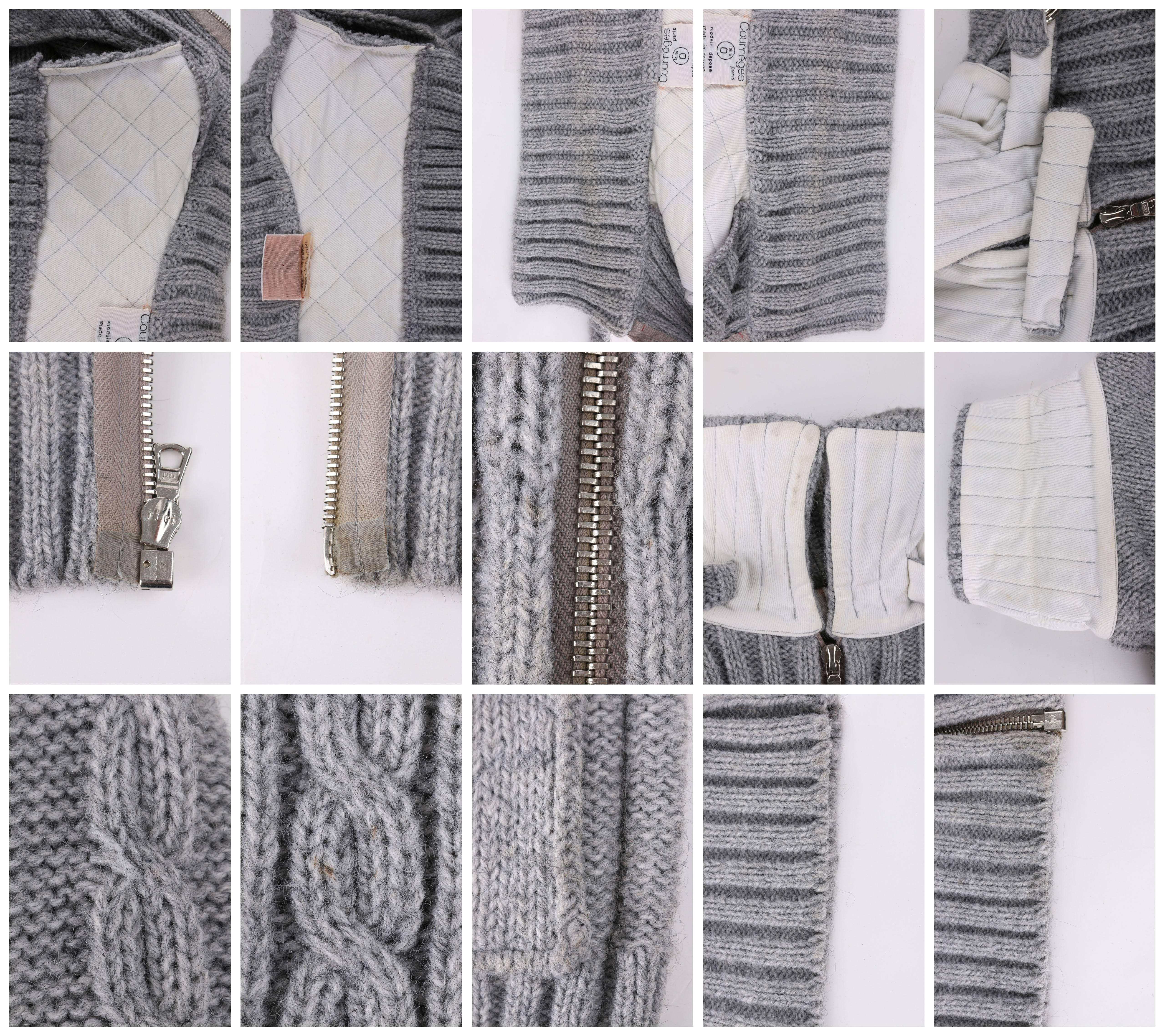 COURREGES c.1970's Gray Chunky Cable Knit Wool Zip Up Sweater Jacket 4