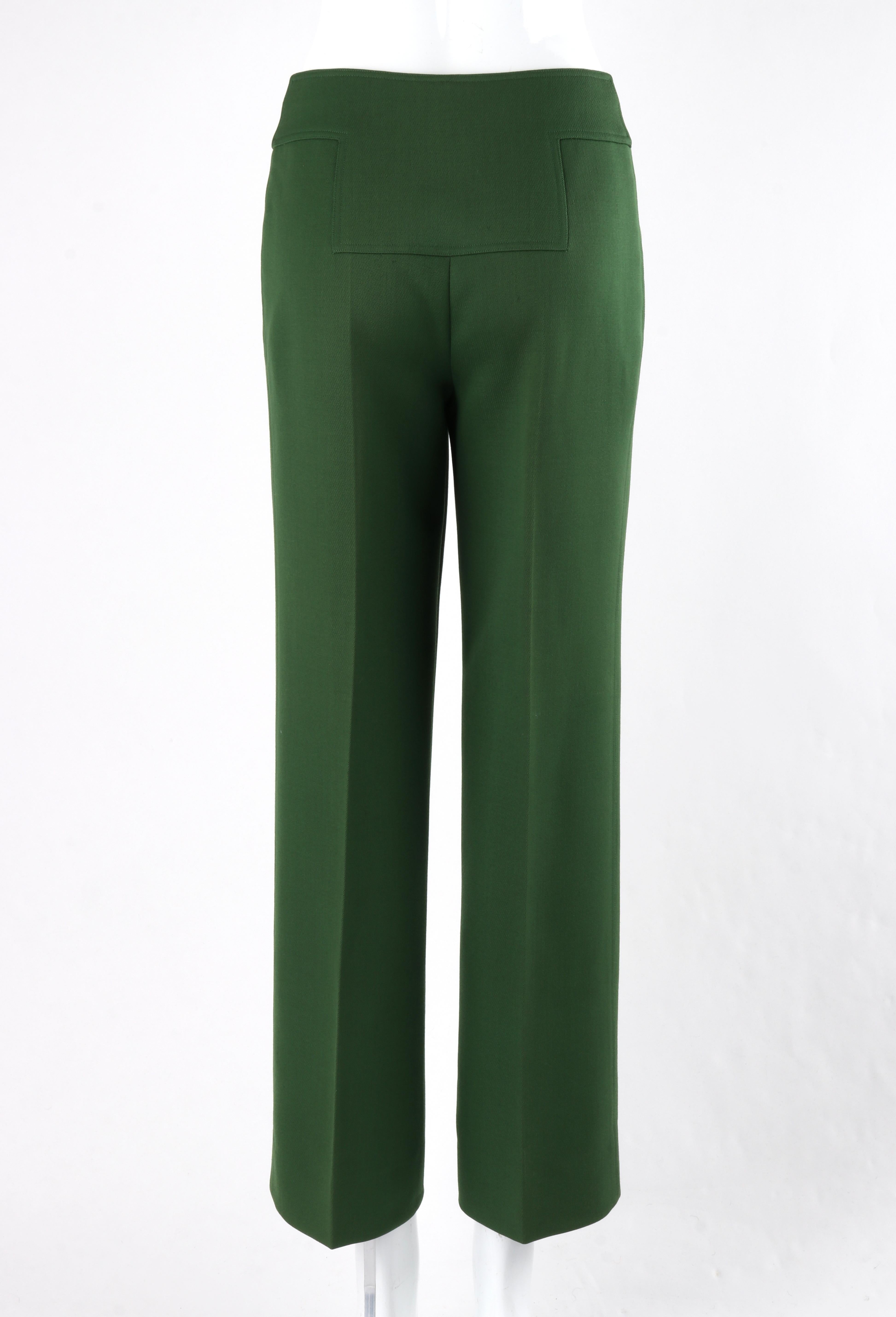 Black COURREGES c.1970’s Green Fitted Waistband Straight / Wide Leg Trouser Pants