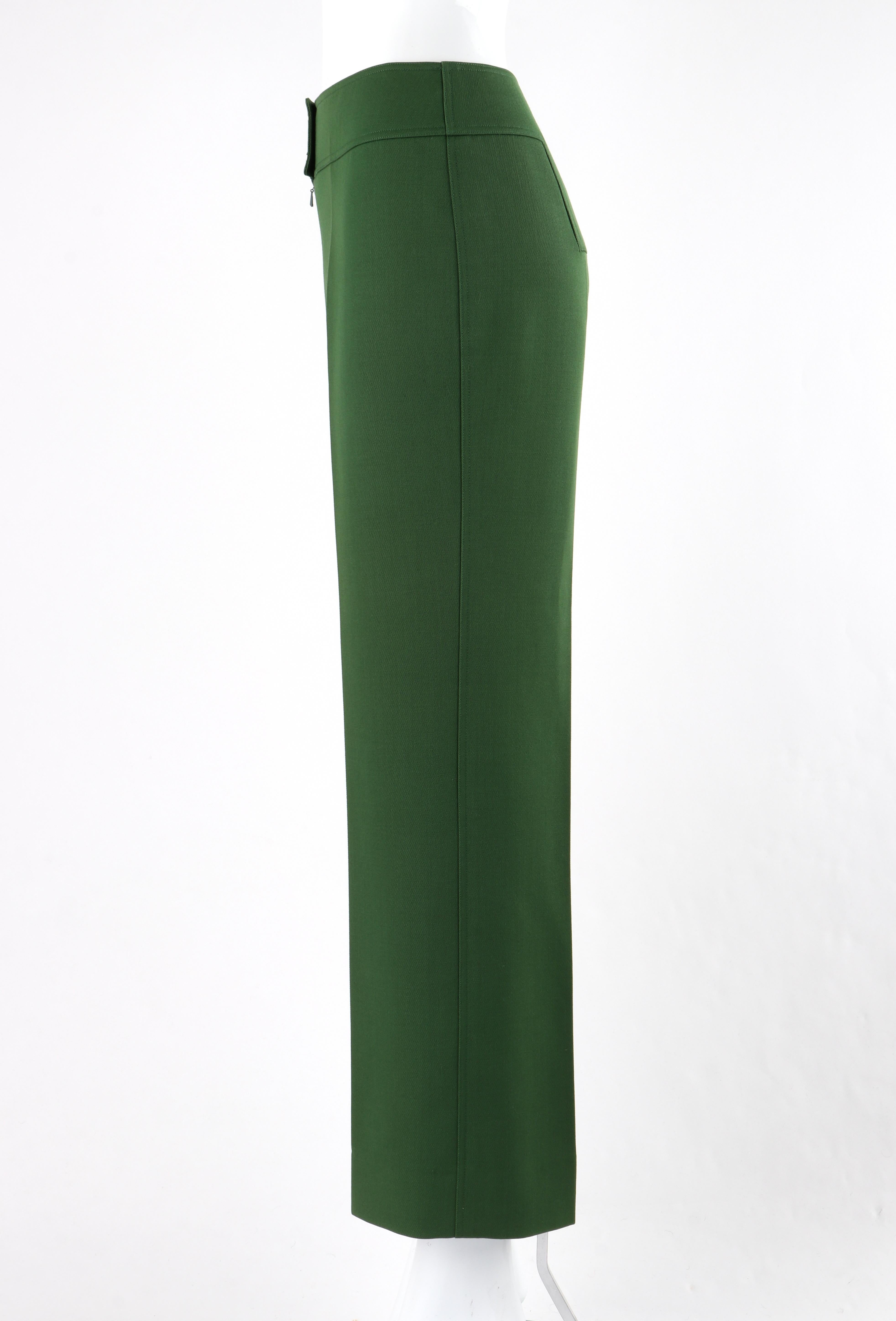 COURREGES c.1970’s Green Fitted Waistband Straight / Wide Leg Trouser Pants In Good Condition In Thiensville, WI