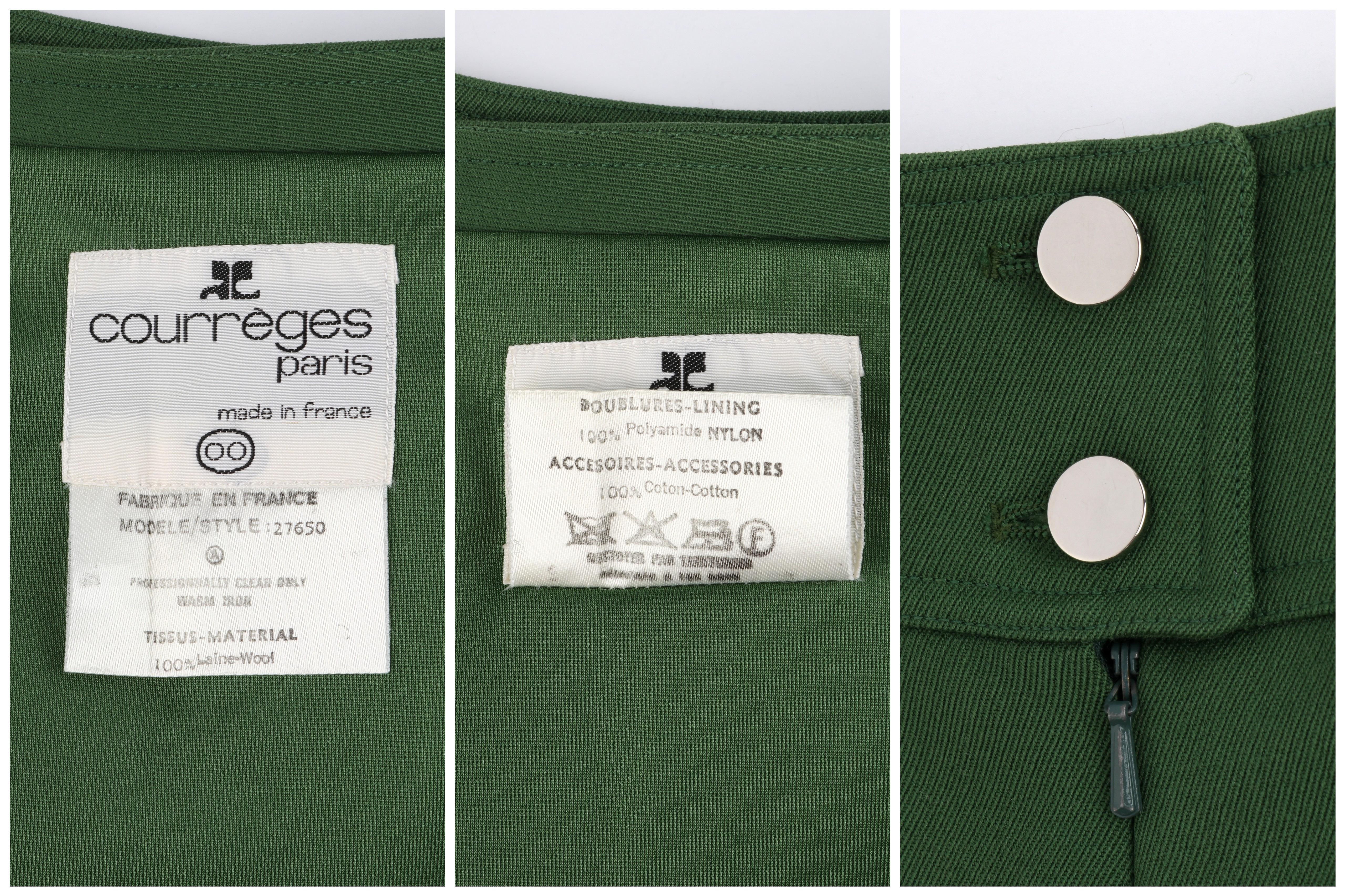 Women's COURREGES c.1970’s Green Fitted Waistband Straight / Wide Leg Trouser Pants