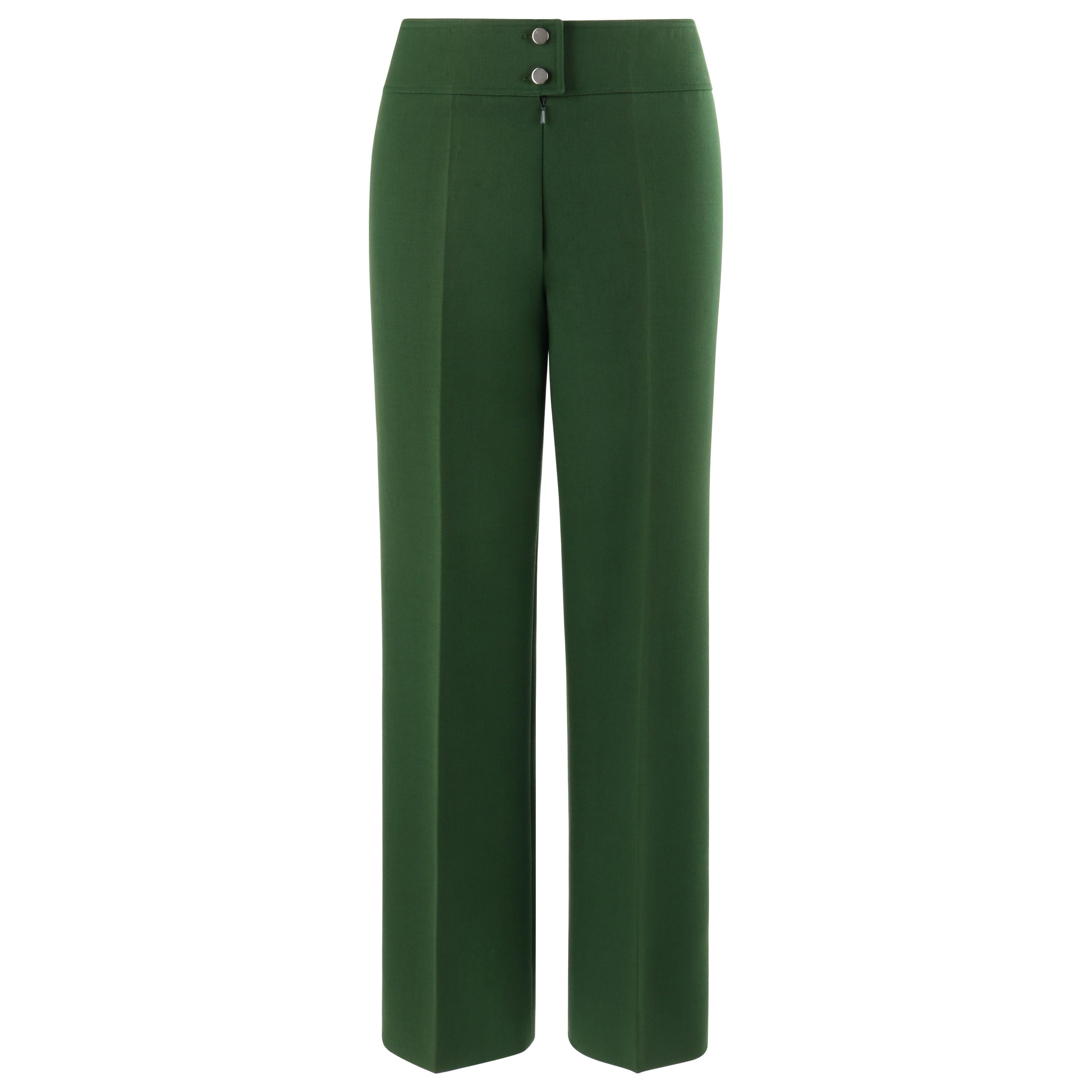 COURREGES c.1970’s Green Fitted Waistband Straight / Wide Leg Trouser Pants