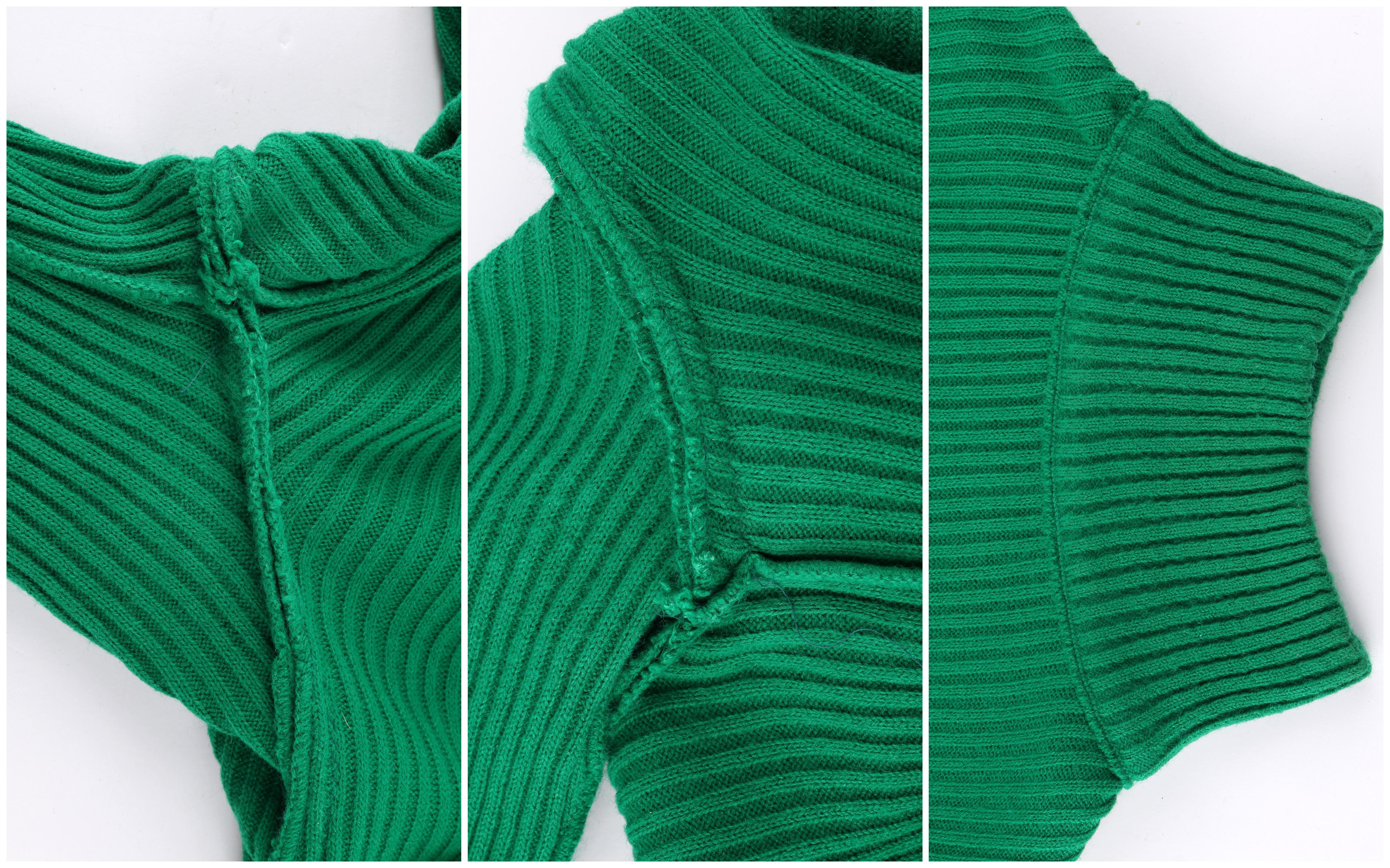 COURREGES c.1970’s Green Ribbed Knit Mock Neck Fitted Sweater 1
