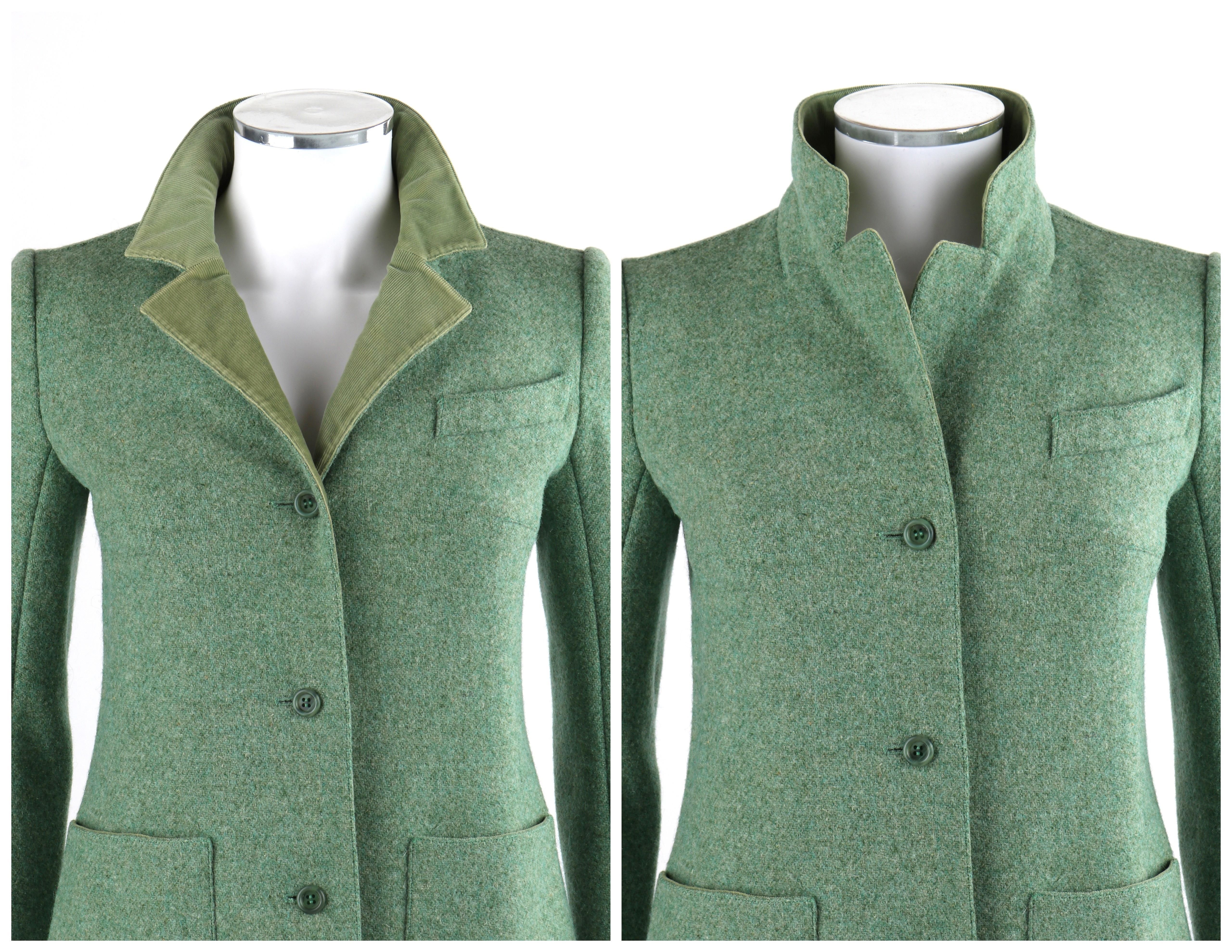 COURREGES c.1970's Chaqueta Blazer Verde de Pana de Lana y Mohair con Botones Delanteros Gris