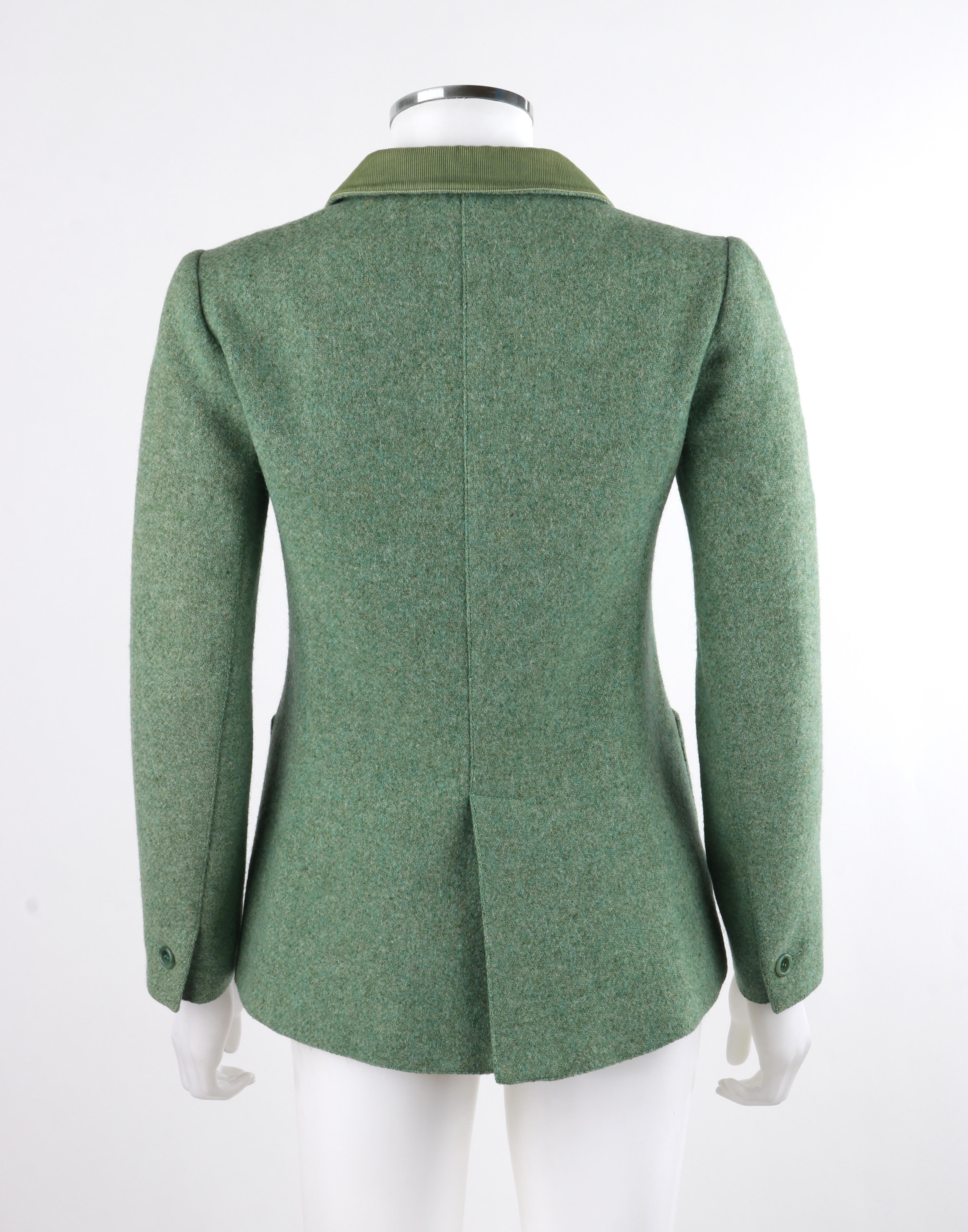 De las mujeres COURREGES c.1970's Chaqueta Blazer Verde de Pana de Lana y Mohair con Botones Delanteros