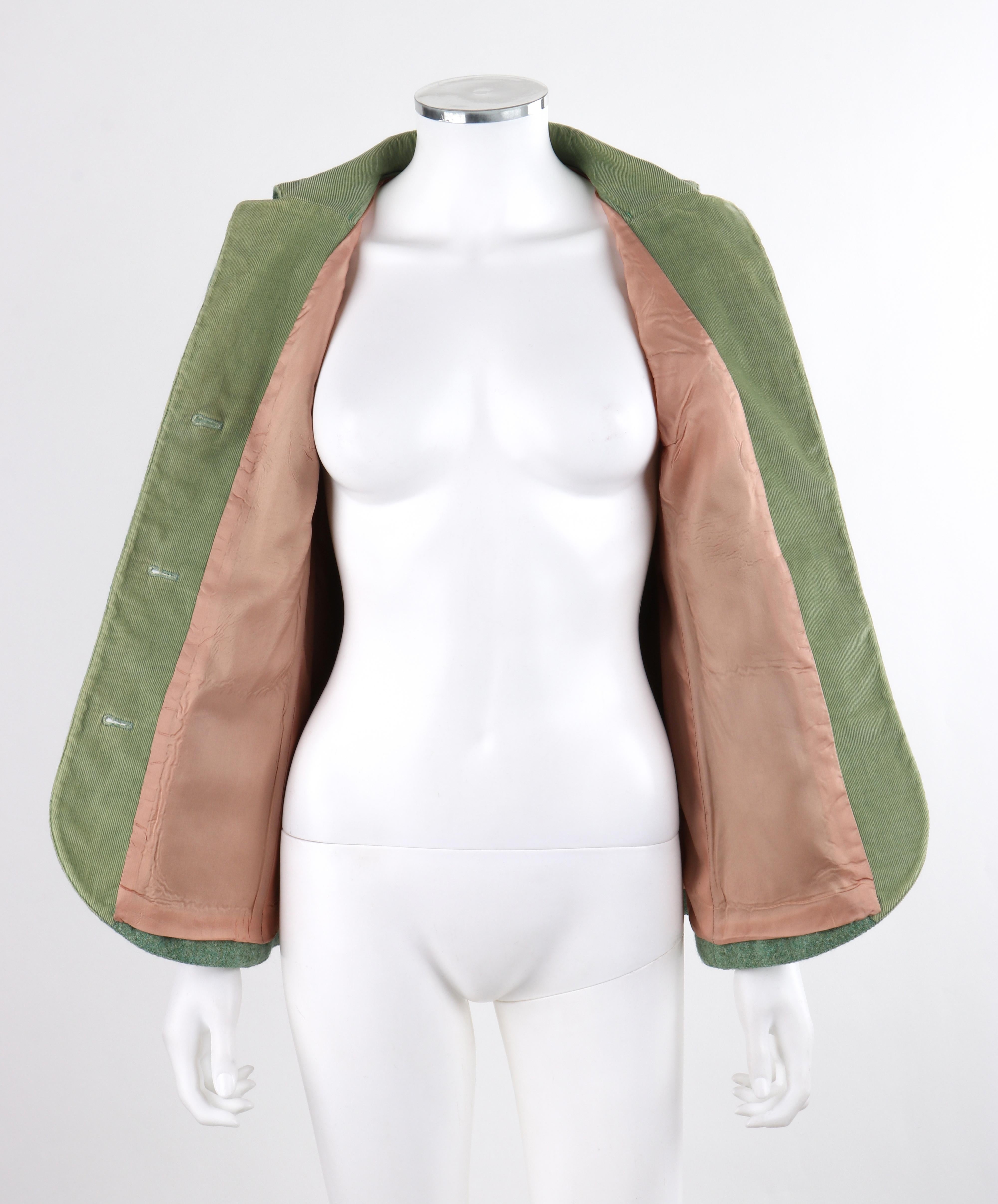 COURREGES c.1970's Chaqueta Blazer Verde de Pana de Lana y Mohair con Botones Delanteros 2