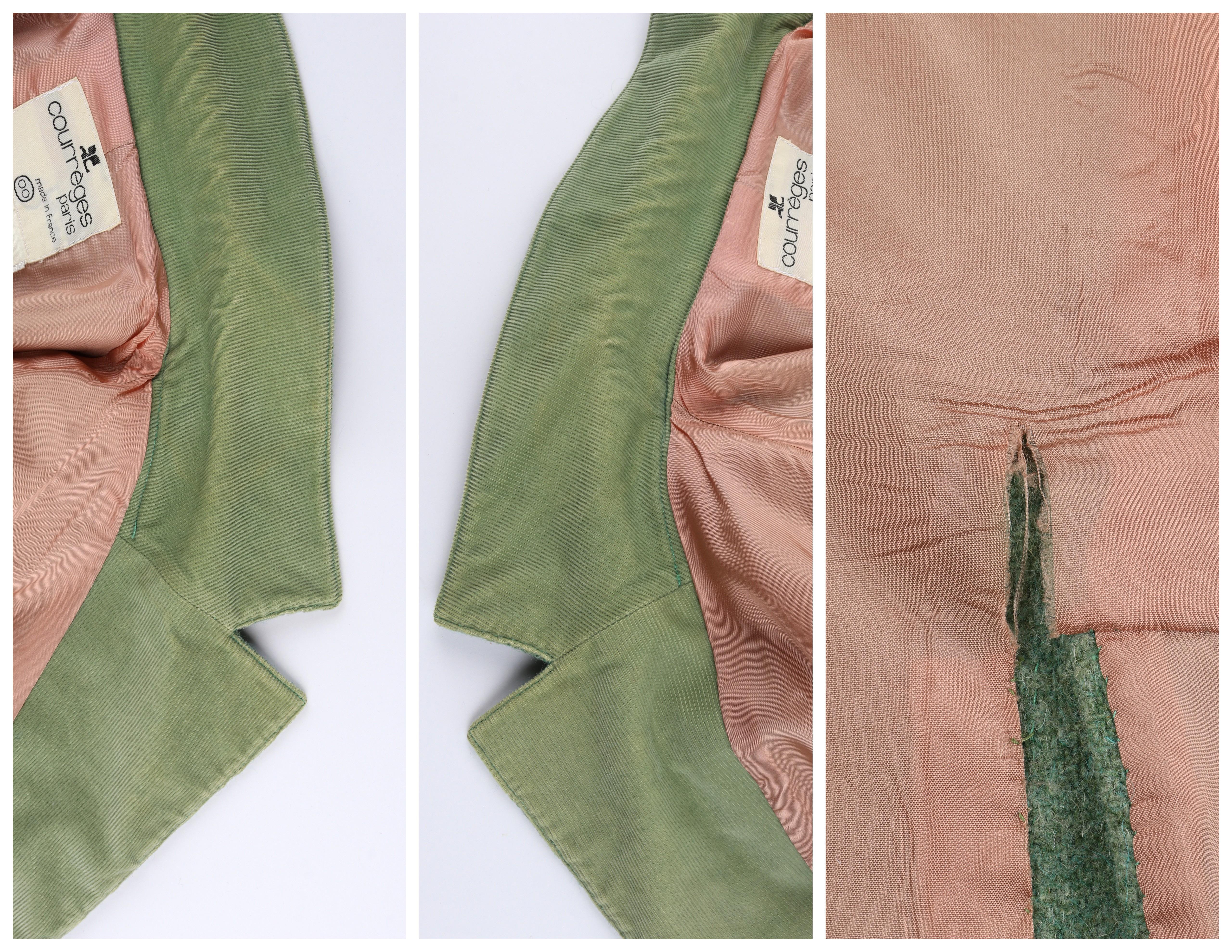 COURREGES c.1970's Chaqueta Blazer Verde de Pana de Lana y Mohair con Botones Delanteros 4