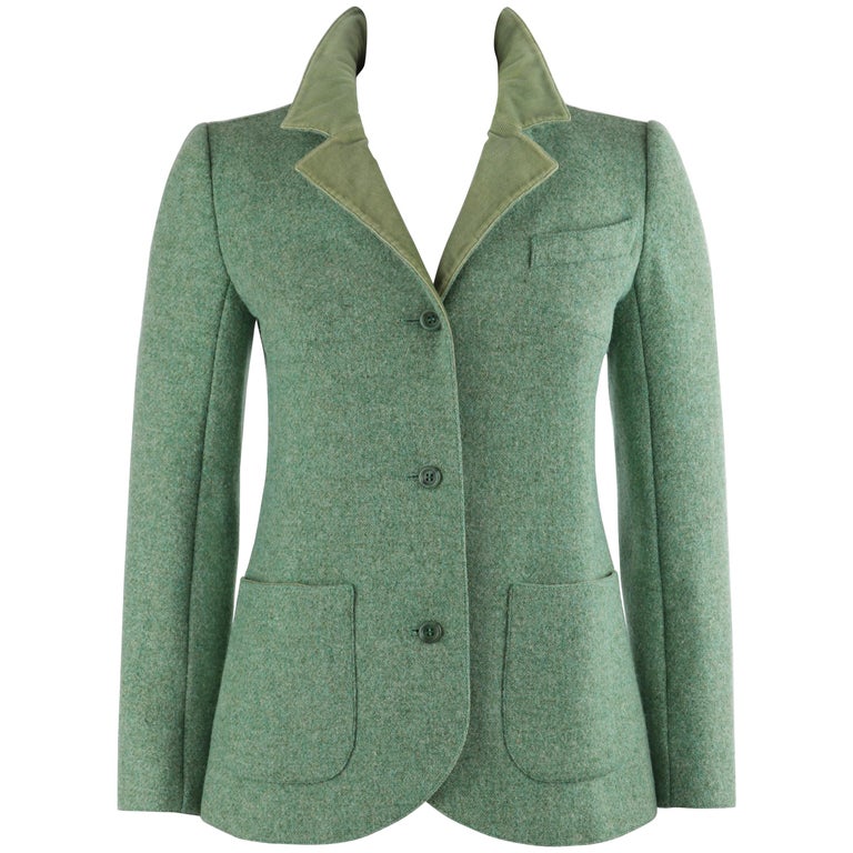 COURREGES c.1970’s Green Wool Mohair Tweed Corduroy Button Front Blazer ...