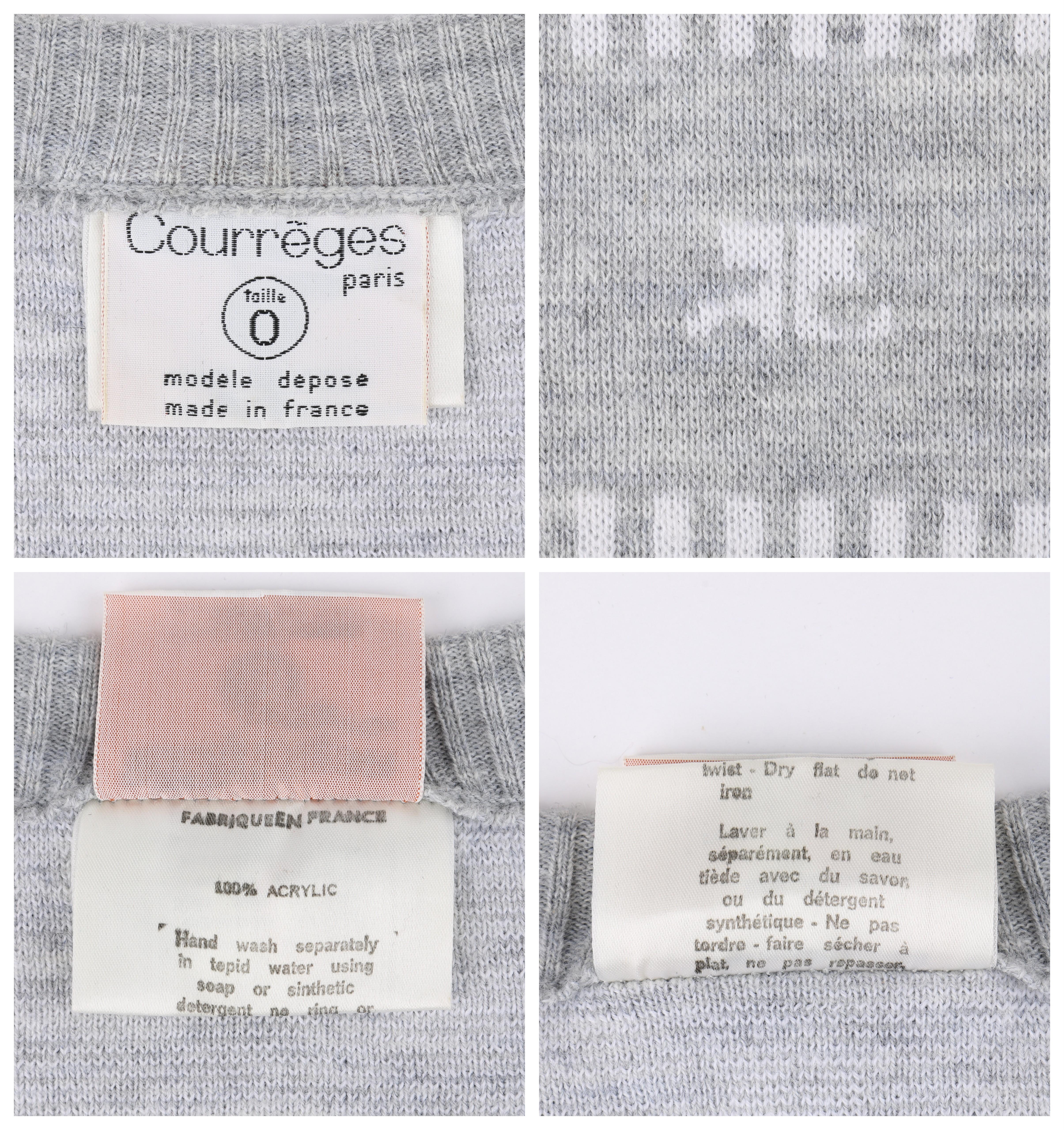COURREGES c.1970's Grey & White Logo Signature Print Knit Sweater Vest  For Sale 1
