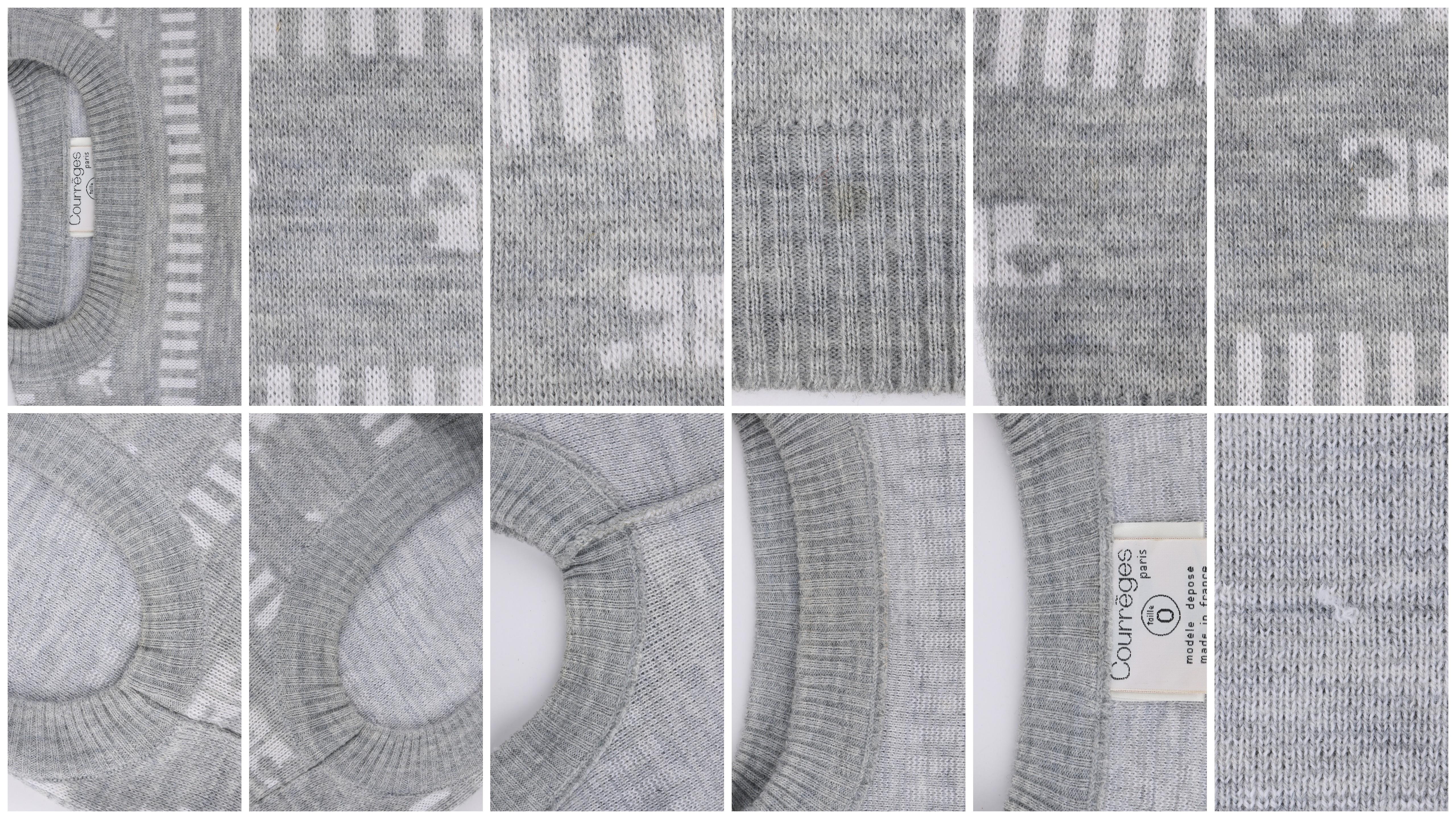 COURREGES c.1970's Grey & White Logo Signature Print Knit Sweater Vest  For Sale 2