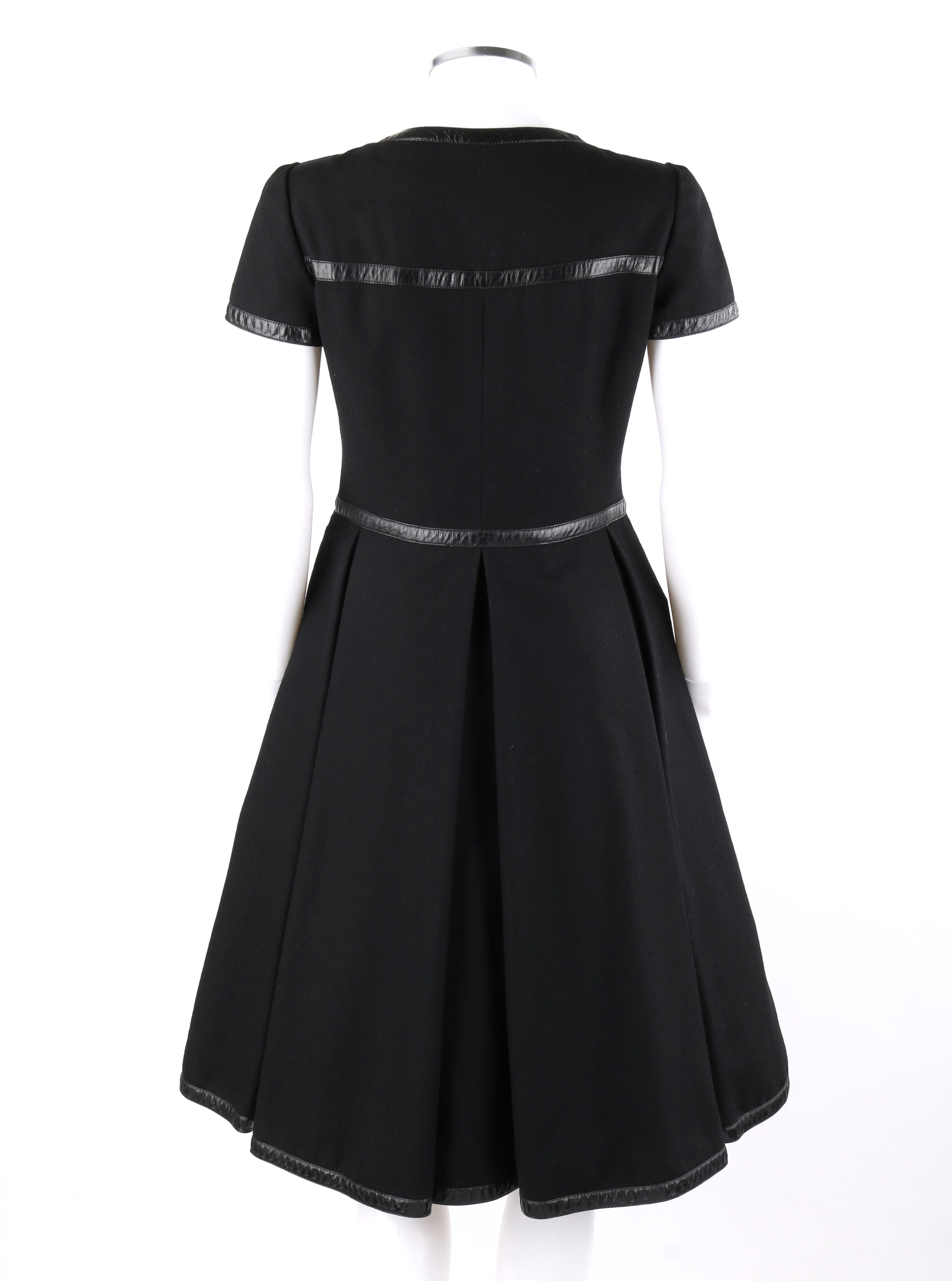 Women's COURREGES c.1970's Hyperbole Black Short Sleeve Box Pleat Fit n Flare Tea Dress