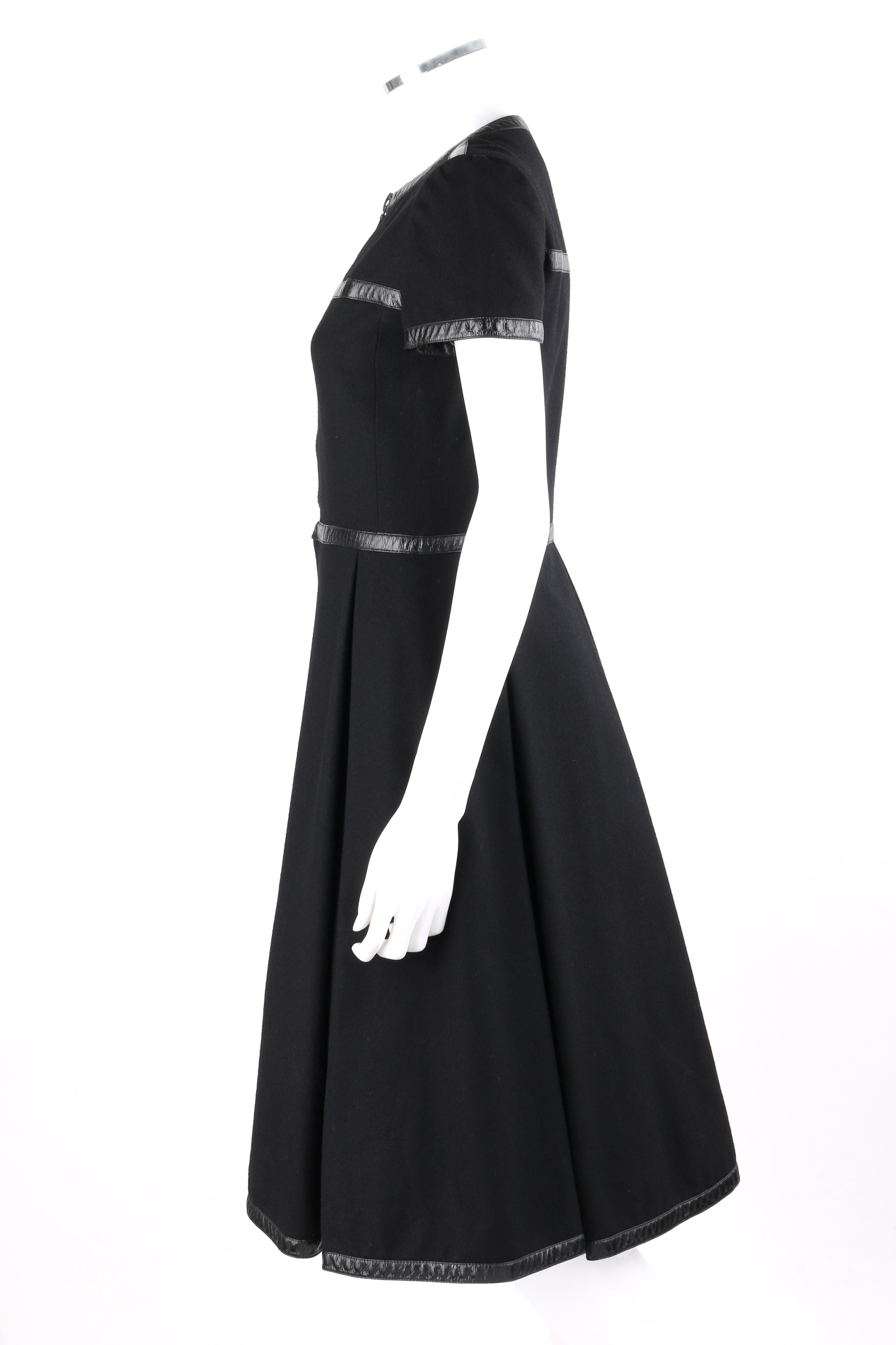 COURREGES c.1970's Hyperbole Black Short Sleeve Box Pleat Fit n Flare Tea Dress 1