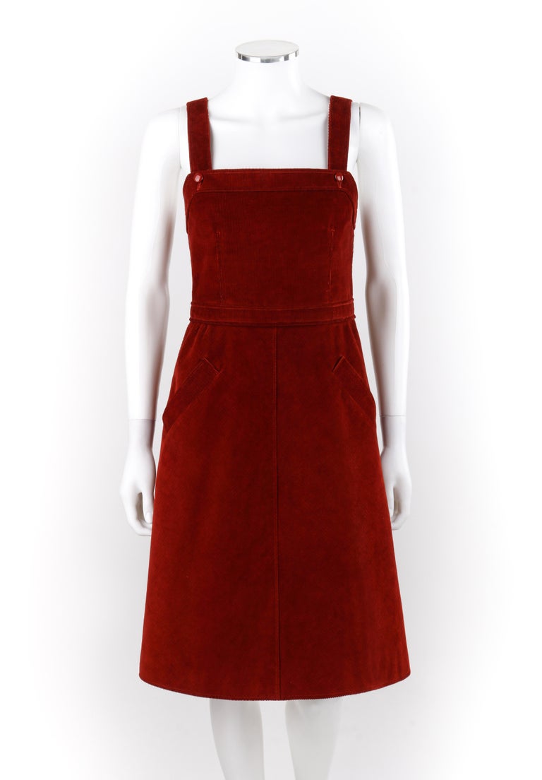 COURREGES c.1970 s Hyperbole Blood Red Corduroy Sleeveless A Line