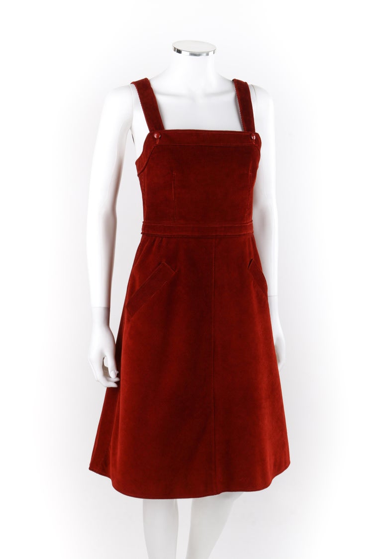COURREGES c.1970's Hyperbole Blood Red Corduroy Sleeveless A-Line Jumper  Dress For Sale at 1stDibs