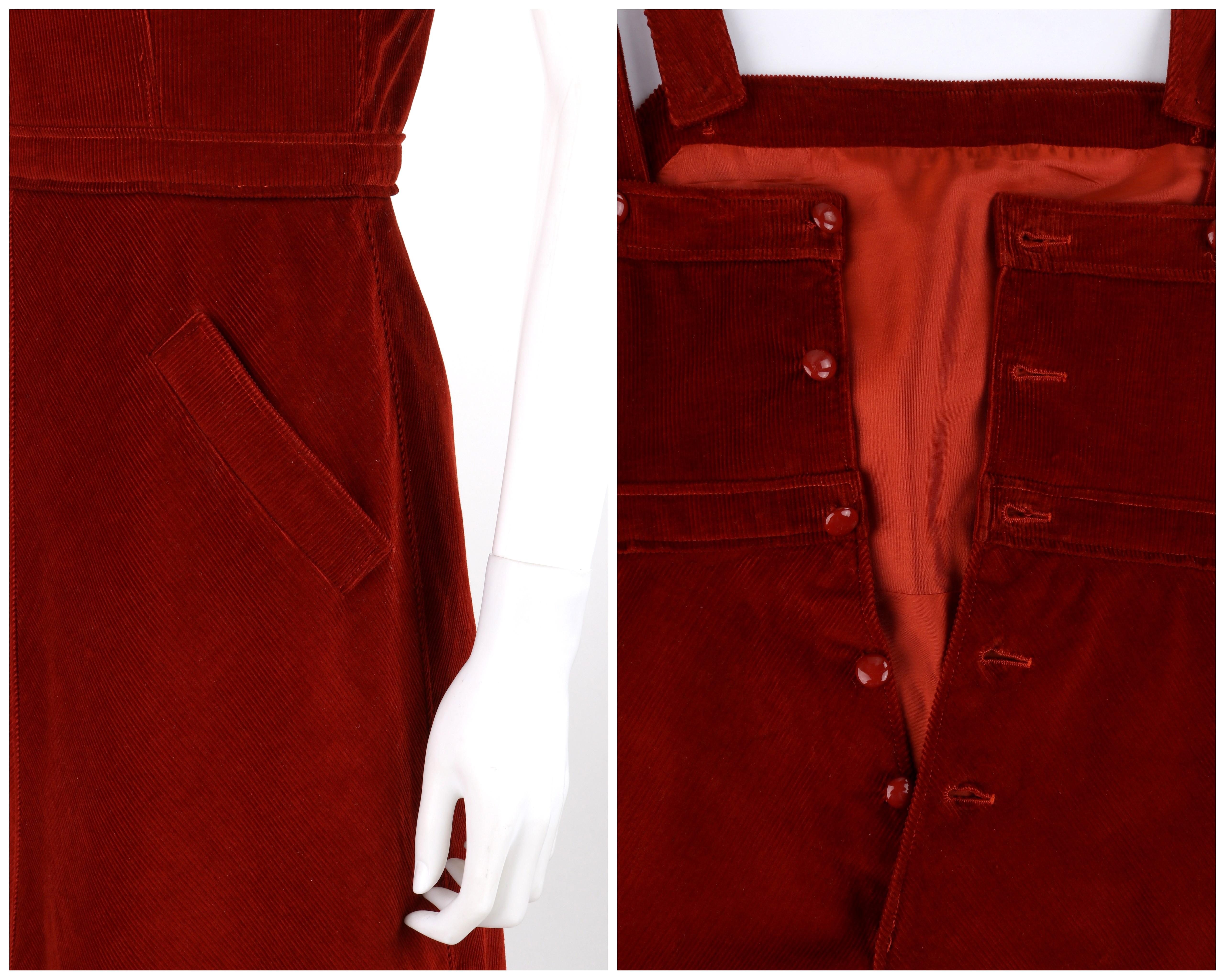 COURREGES c.1970's Hyperbole Blood Red Corduroy Sleeveless A-Line Jumper Dress For Sale 1