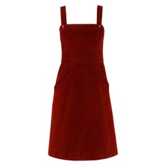 COURREGES c.1970's Hyperbole Blood Red Corduroy Sleeveless A-Line Jumper Dress