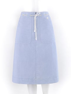 COURREGES c.1970’s Hyperbole Blue White Stripe Rope Belted Flared A-Line Skirt