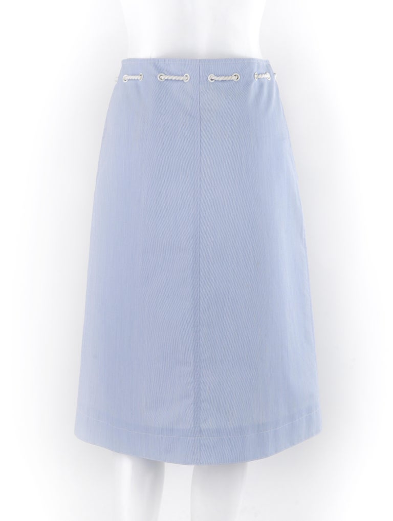 Women's COURREGES c.1970’s Hyperbole Blue White Stripe Rope Belted Flared A-Line Skirt For Sale