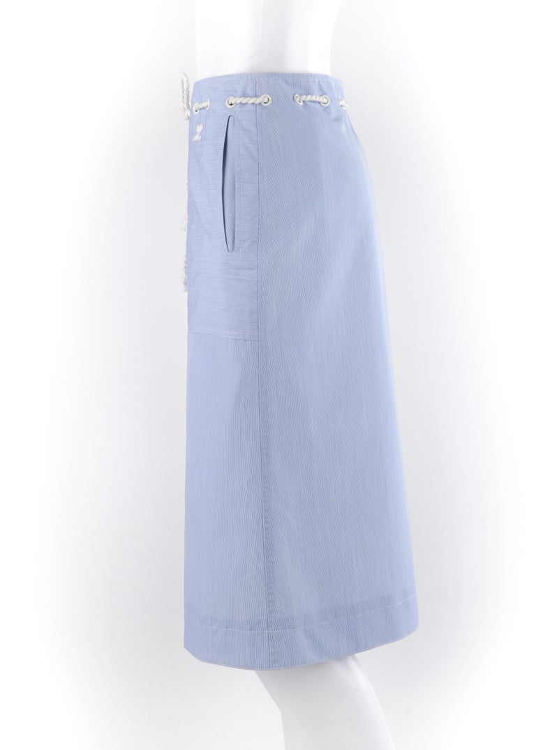 COURREGES c.1970’s Hyperbole Blue White Stripe Rope Belted Flared A-Line Skirt For Sale 1