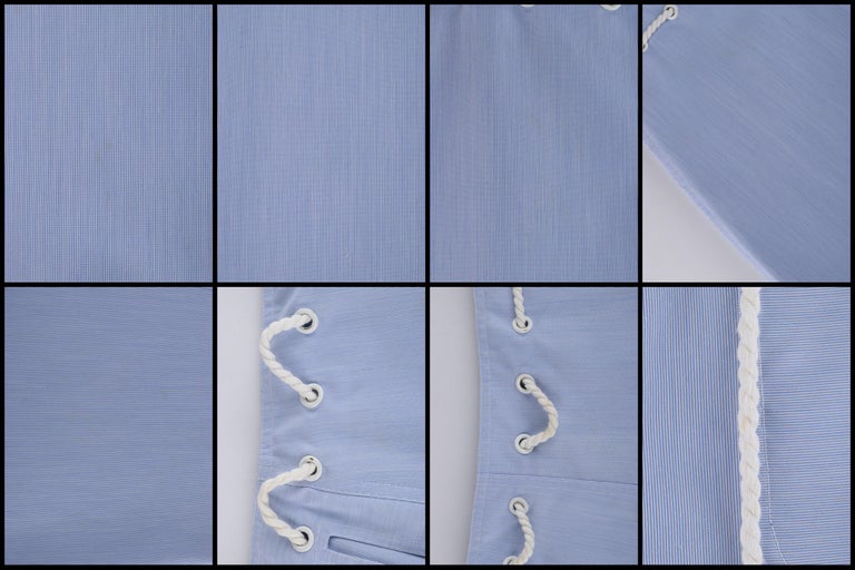 COURREGES c.1970’s Hyperbole Blue White Stripe Rope Belted Flared A-Line Skirt For Sale 4