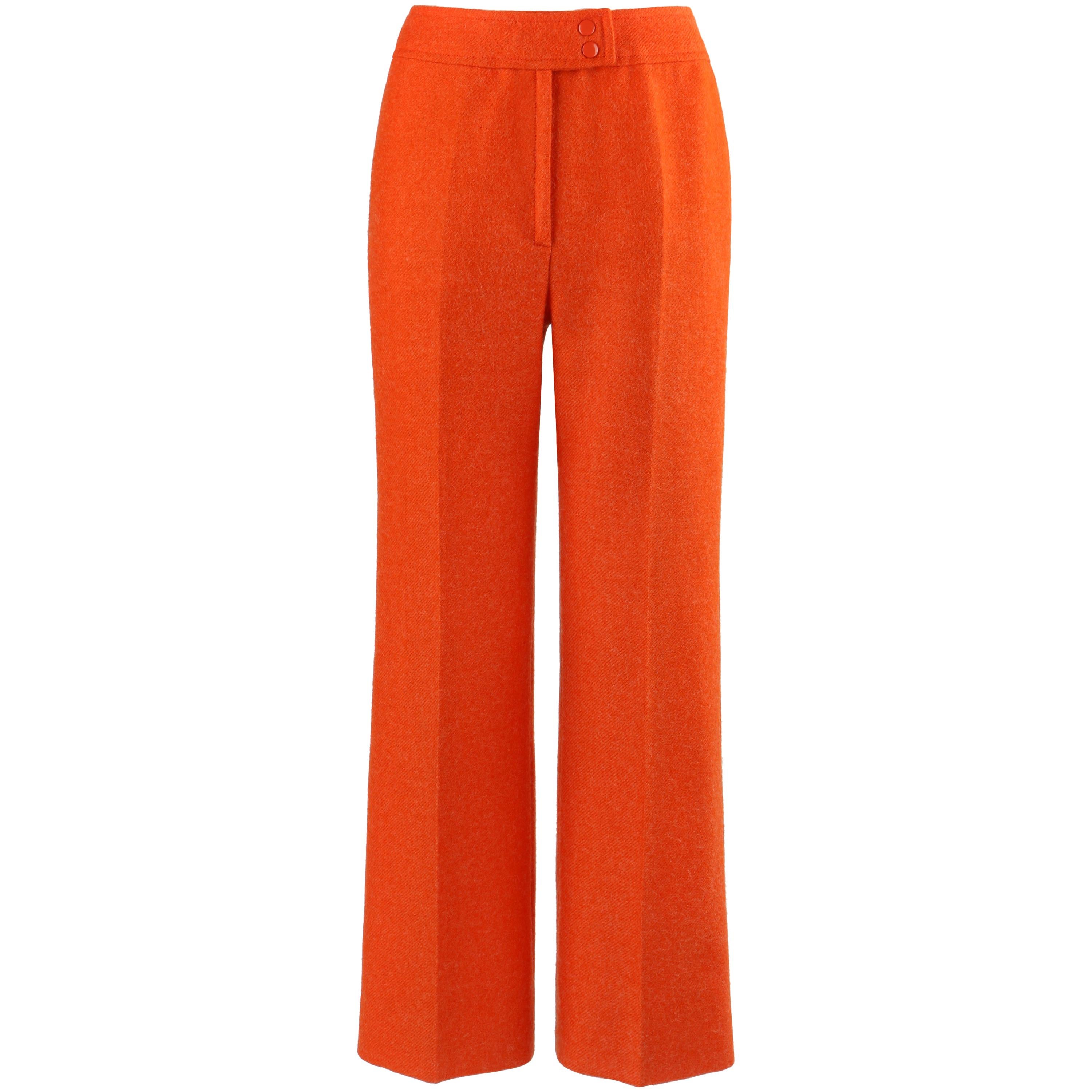 COURREGES c.1970’s Hyperbole Bright Orange High Rise Wide Leg Trouser Pants For Sale