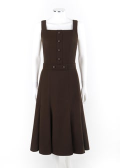 COURREGES c.1970s Hyperbole Brown Wool Sleeveless Button-Down Fit & Flare Dress